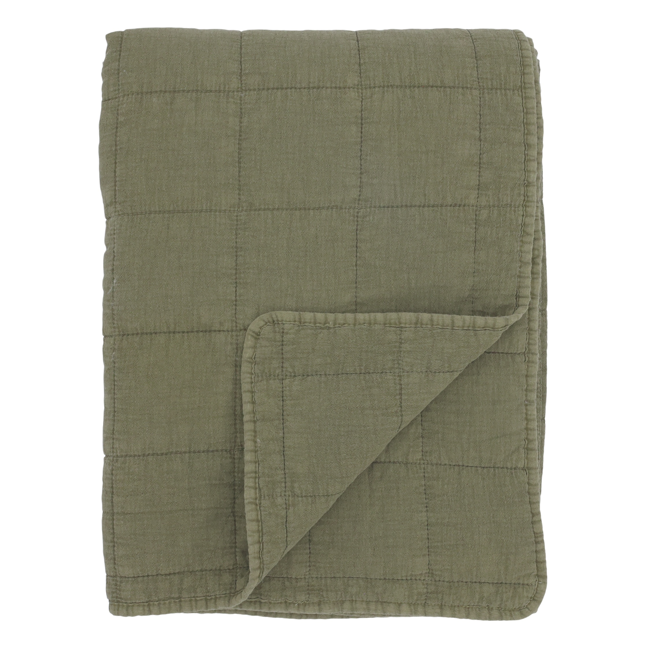 Baumwoll-Quilt Aix Vintage in Oliv, 180x130 cm