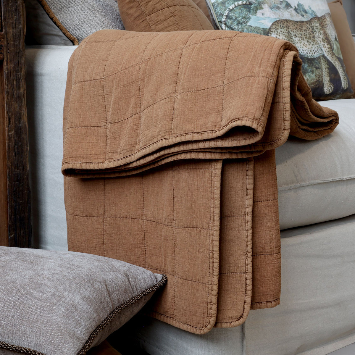 Baumwoll-Quilt Aix Vintage in Clay, 180 cm x 130 cm