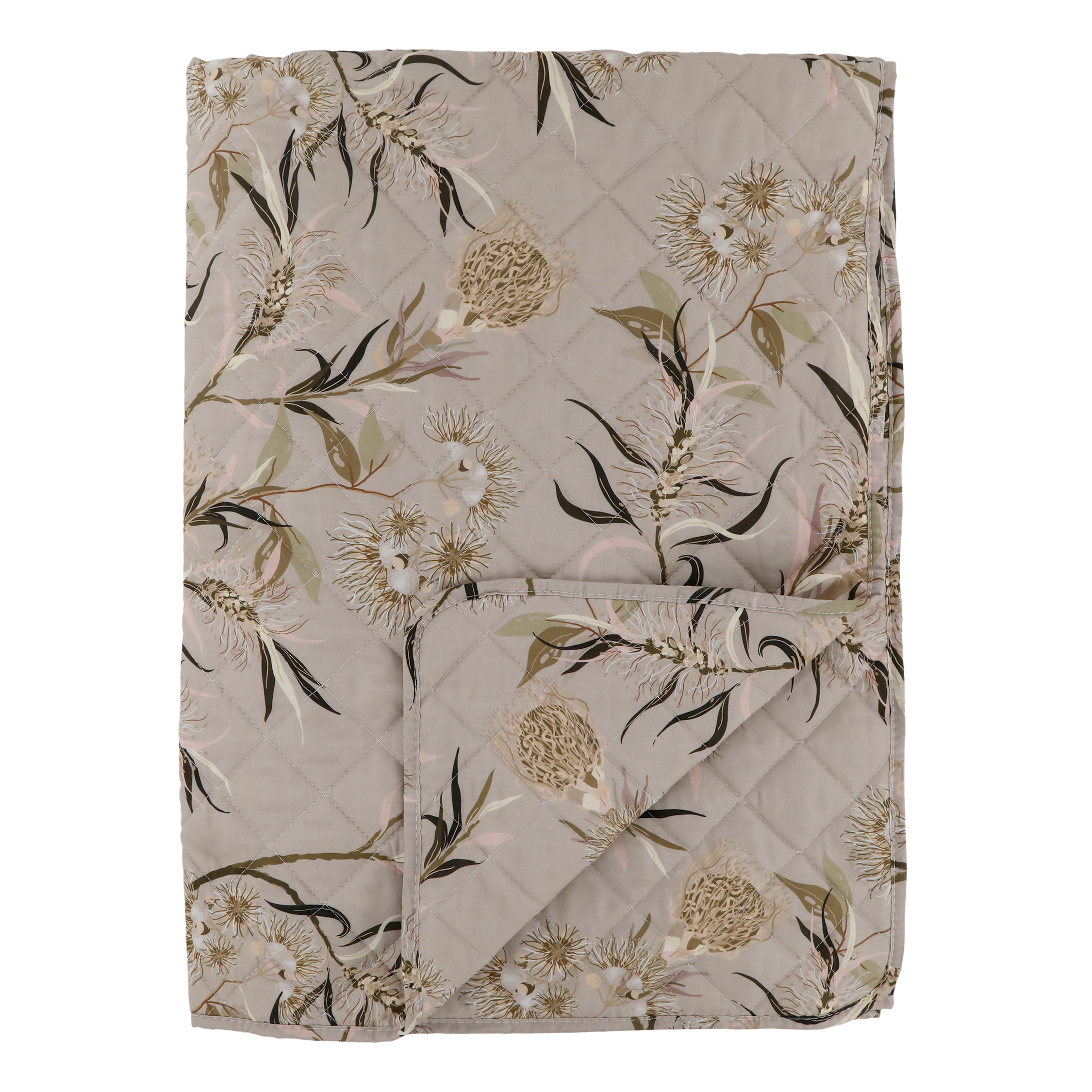 Aix Quilt w. flower pattern L180/W130 cm taupe
