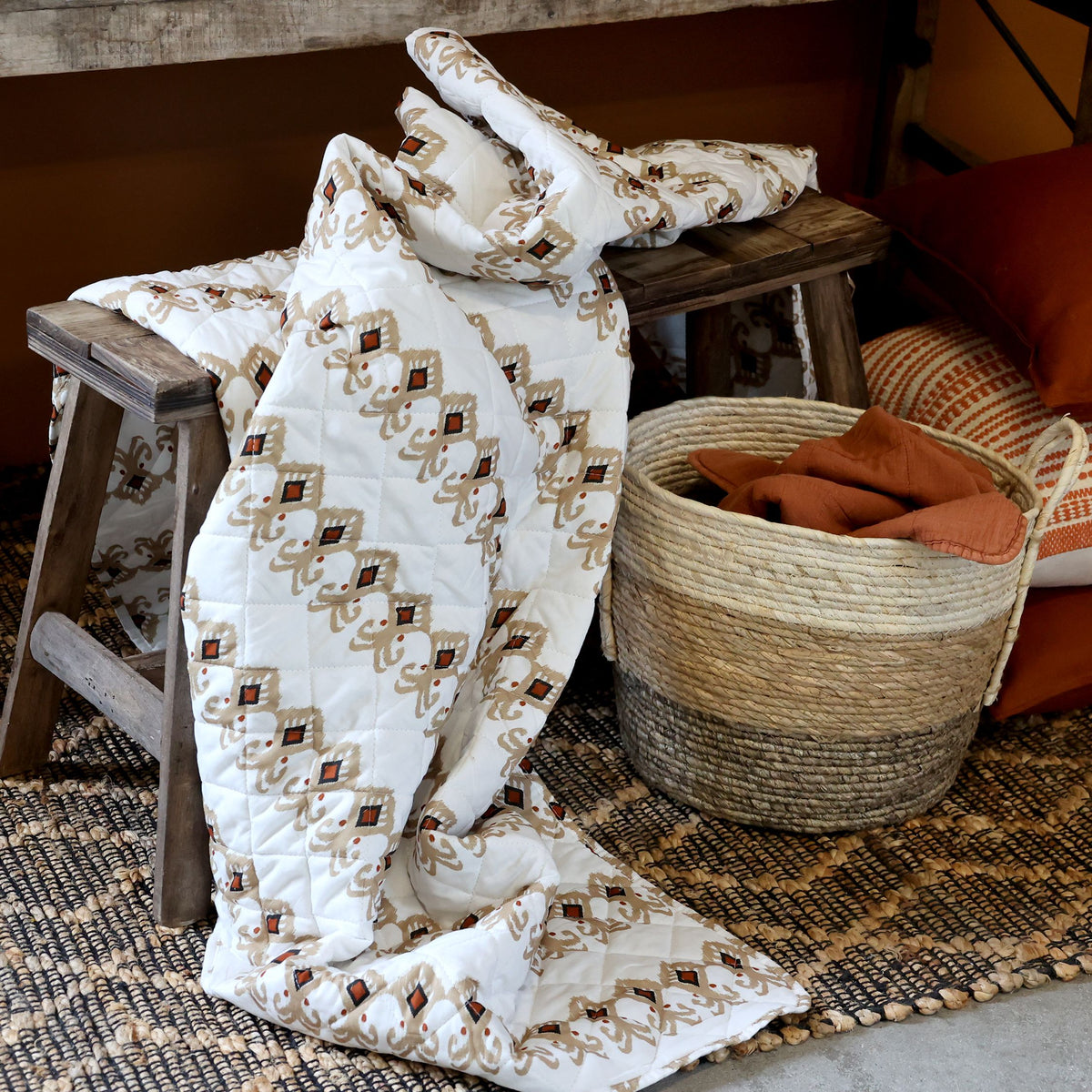 Quilt Aix mit Paisley Motiv, 180x130 cm, Kohle/Terracotta