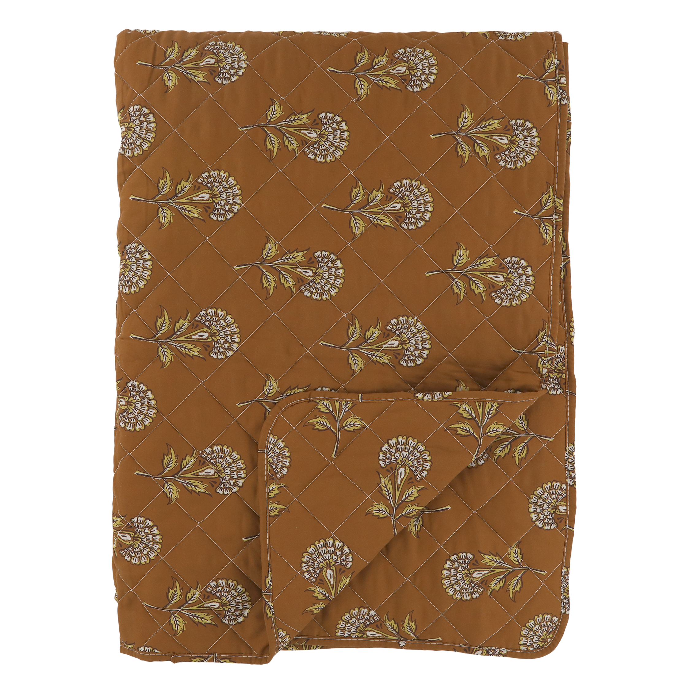 Baumwoll-Quilt mit Blumenmuster in Terracotta, 180x130 cm