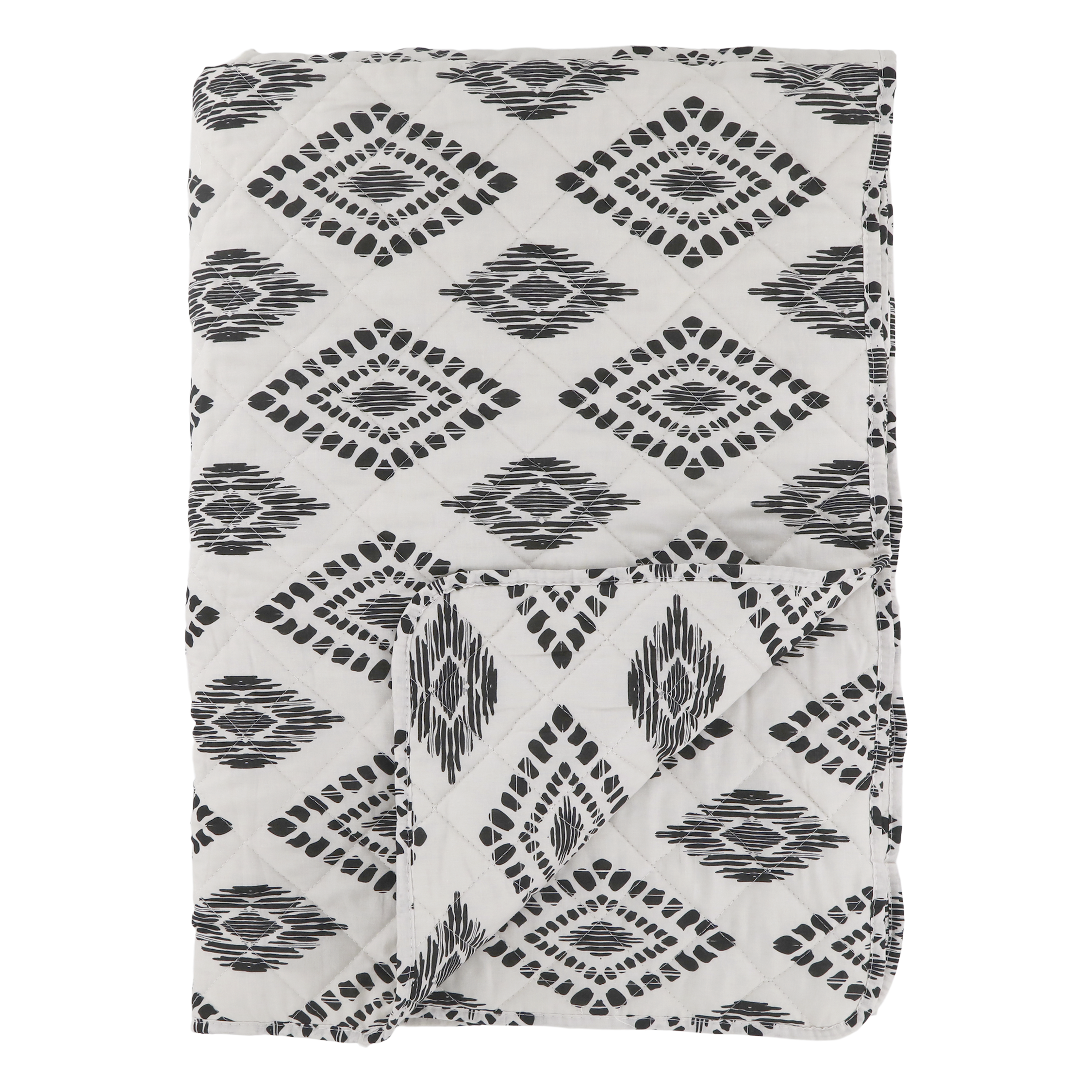 Aix Quilt w. ethnic pattern L180/W130 cm white & black
