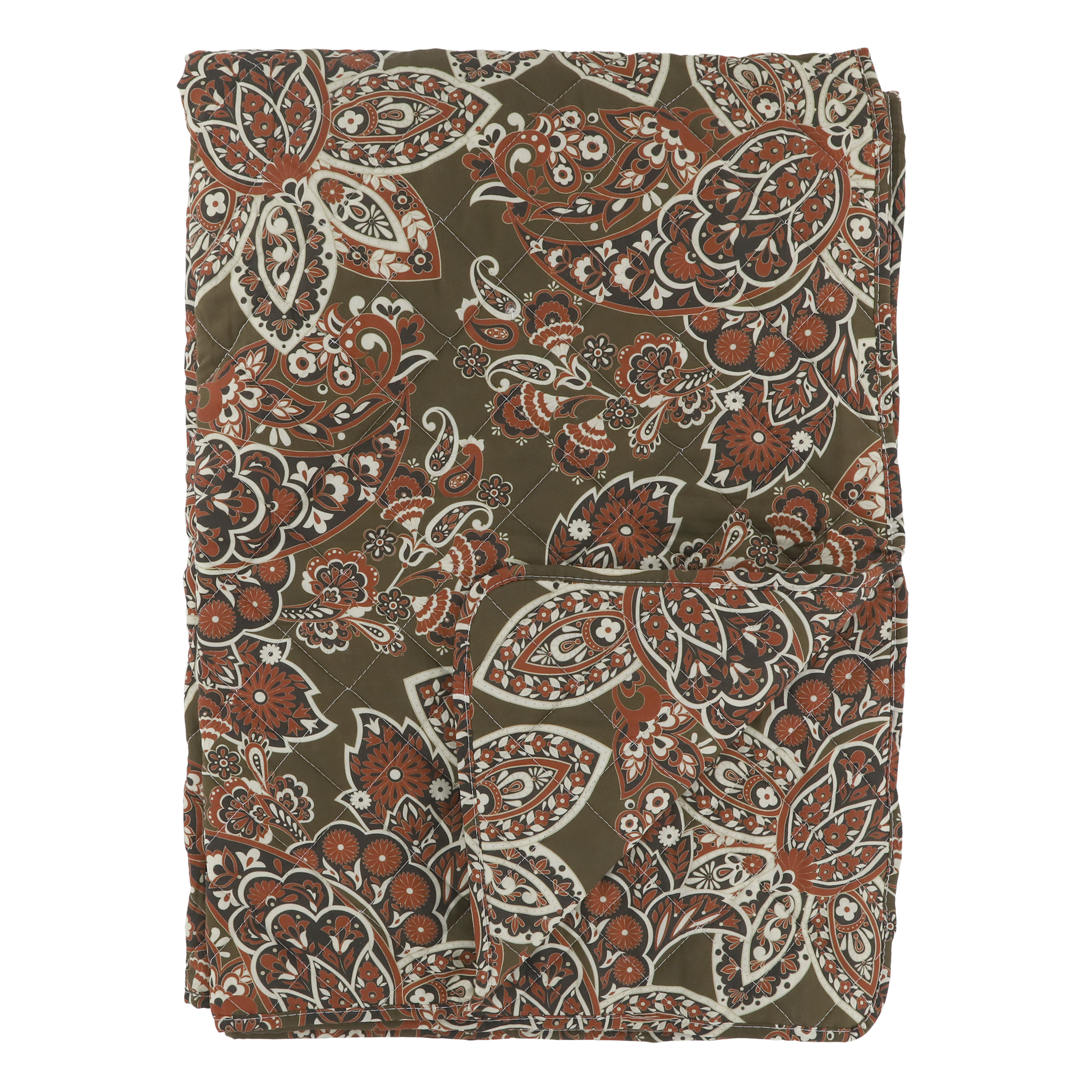 Quilt mit Paisley Motiv in Moos und Terracotta, 180x130 cm