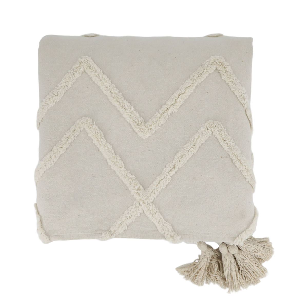 Baumwoll-Plaid mit Quasten, 240x260 cm, off white