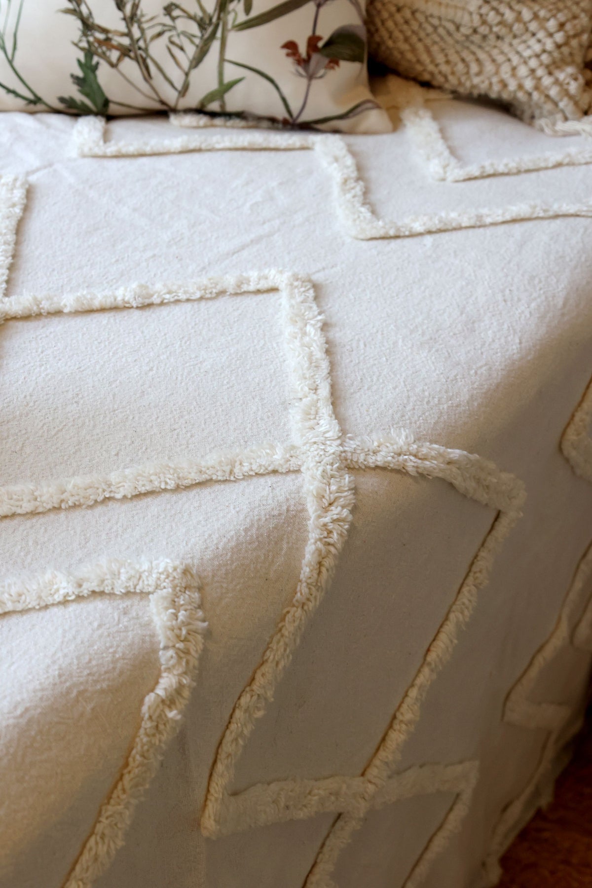 Baumwoll-Plaid mit Quasten, 240x260 cm, off white