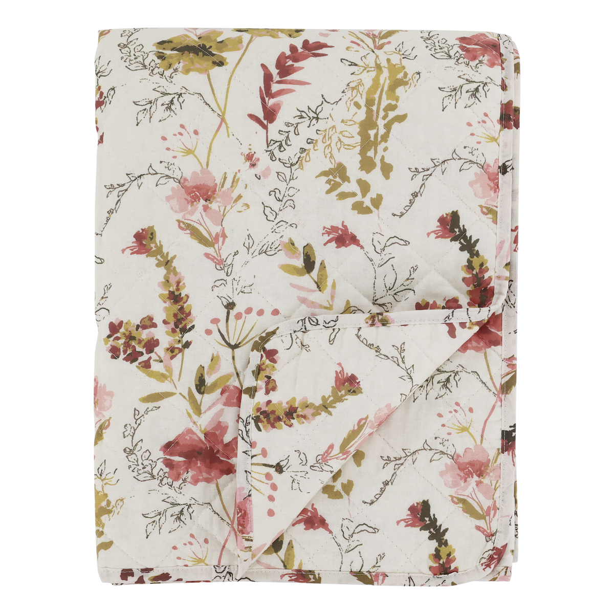 Baumwoll-Quilt mit Wildblumen, 130x180 cm, creme