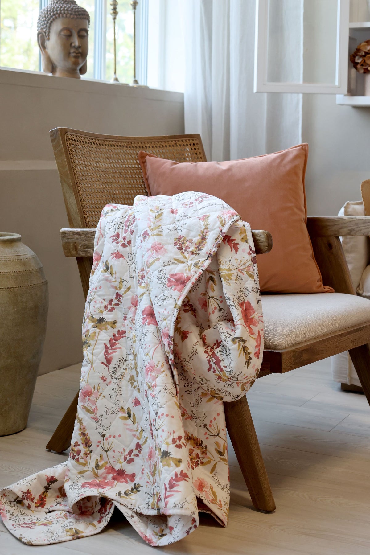 Baumwoll-Quilt mit Wildblumen, 130x180 cm, creme