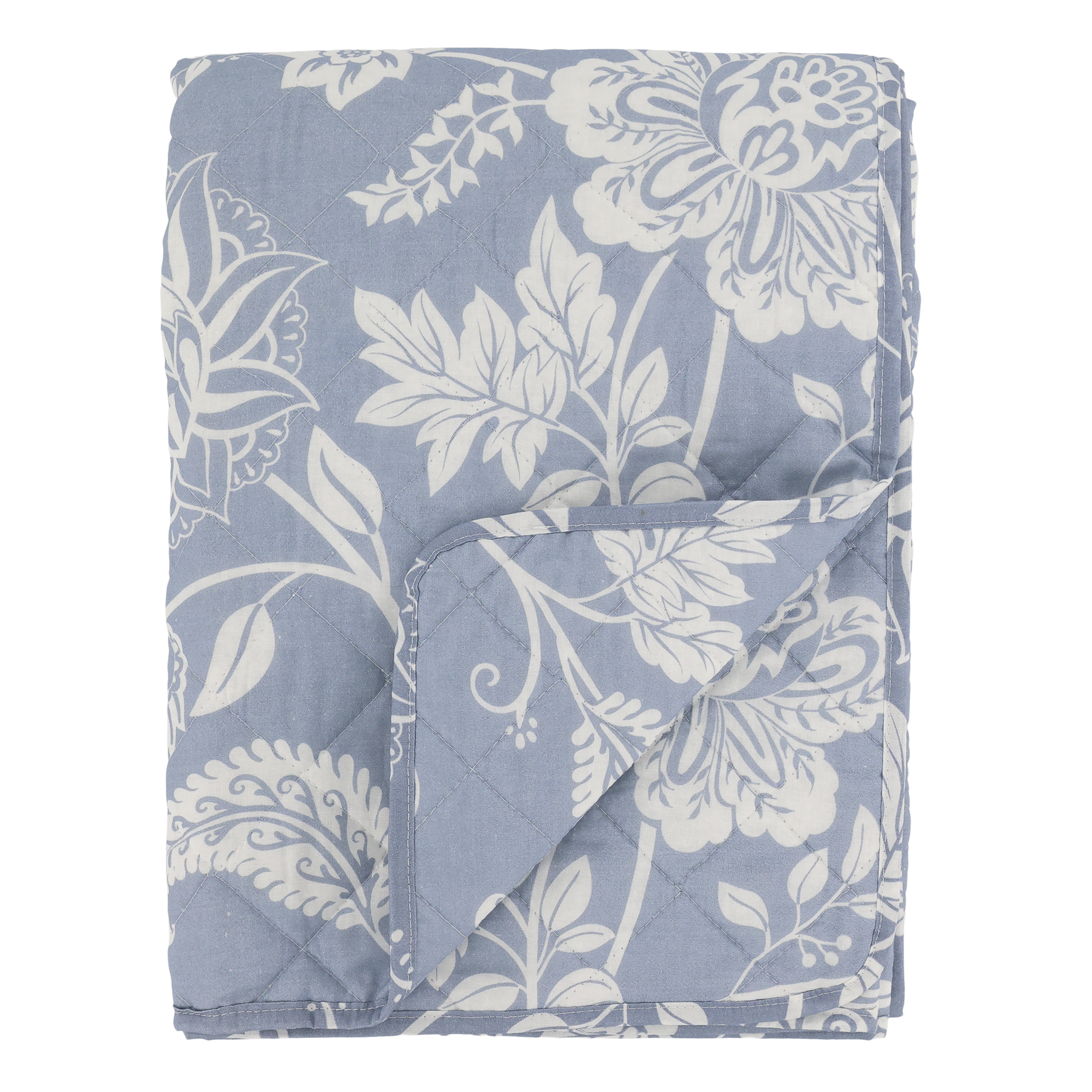 Quilt mit Blumenmuster in Sky Blue und Weiß, 180 cm lang