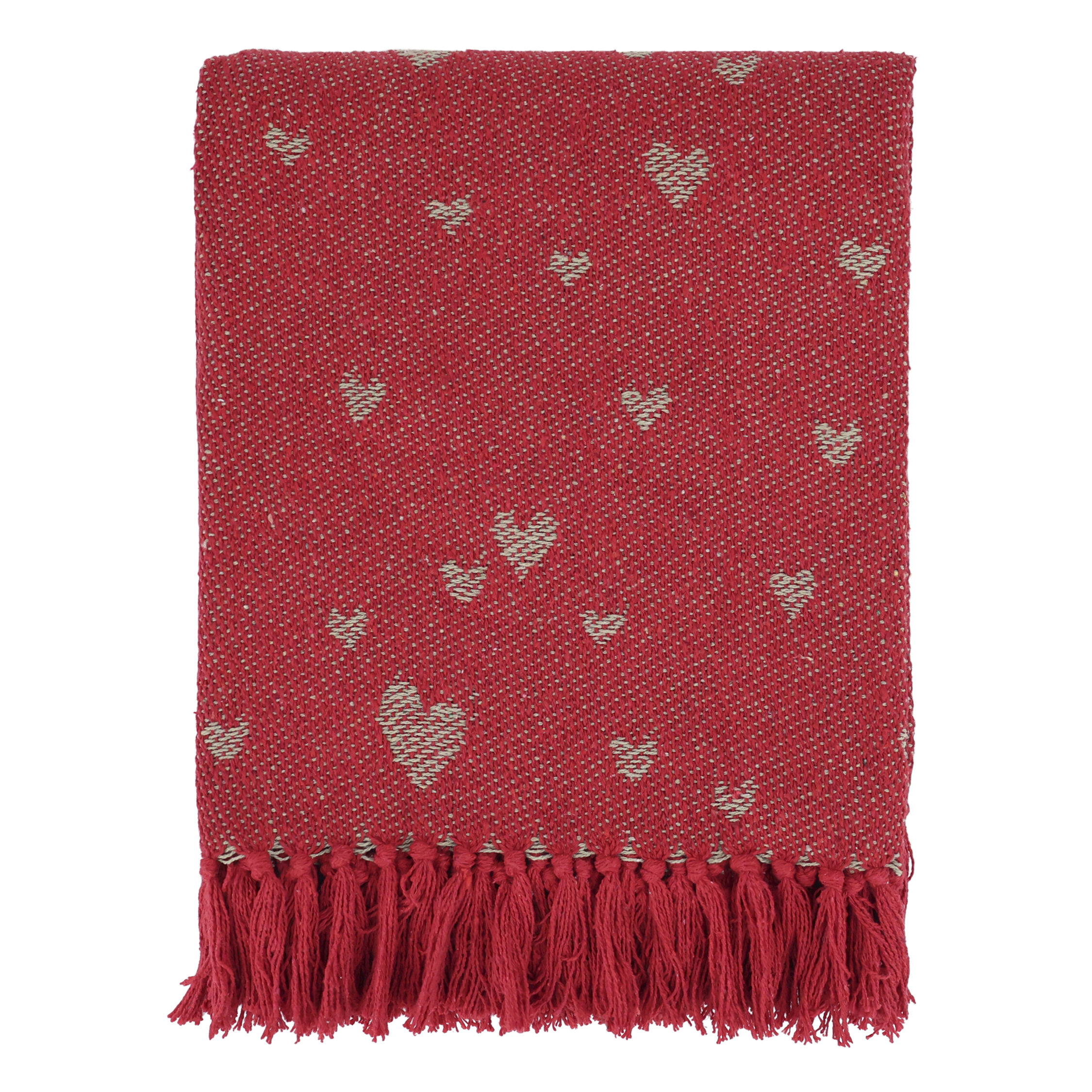 Aix Throw of surplus yarn w. hearts L150/W130 cm cherry
