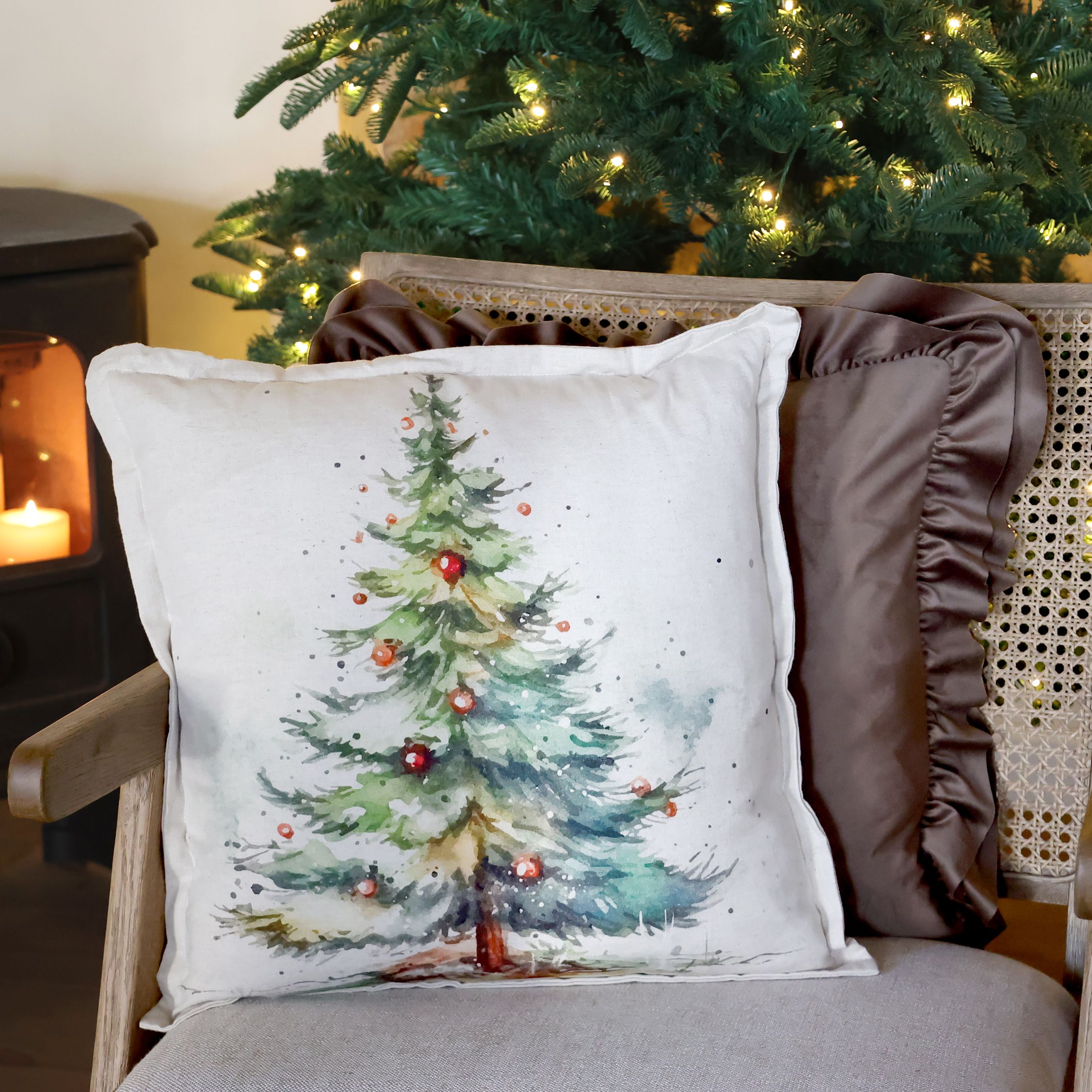 Kissenbezug 50x50 cm mit Weihnachtsbaum, Leinen