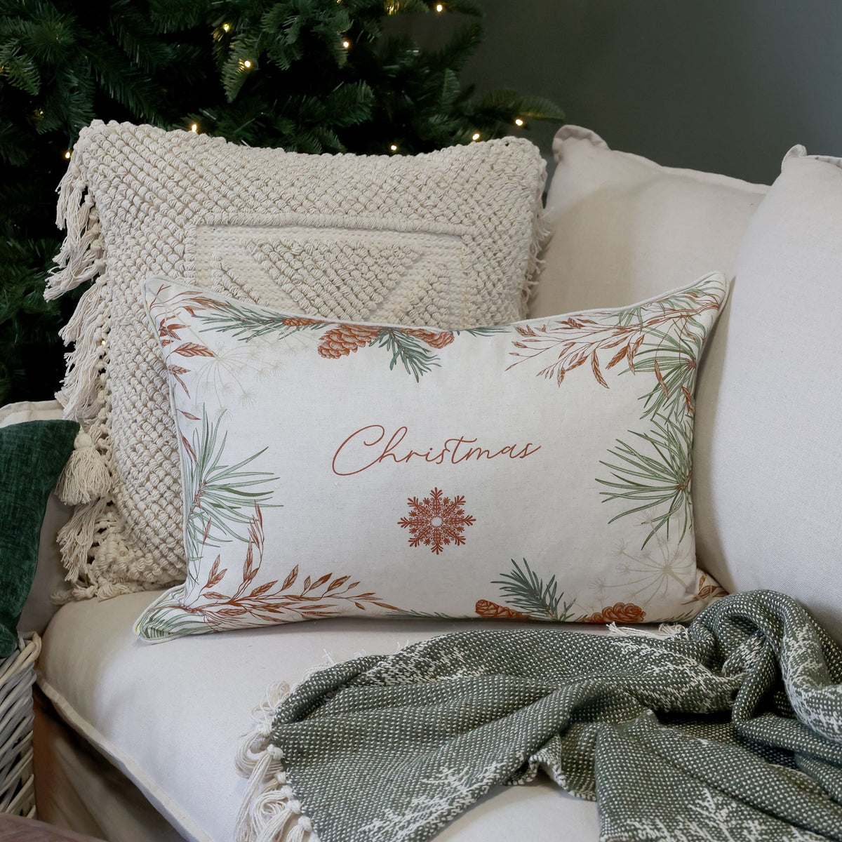 Kissenbezug Aix mit Tanne Christmas, 40x60 cm, Leinen