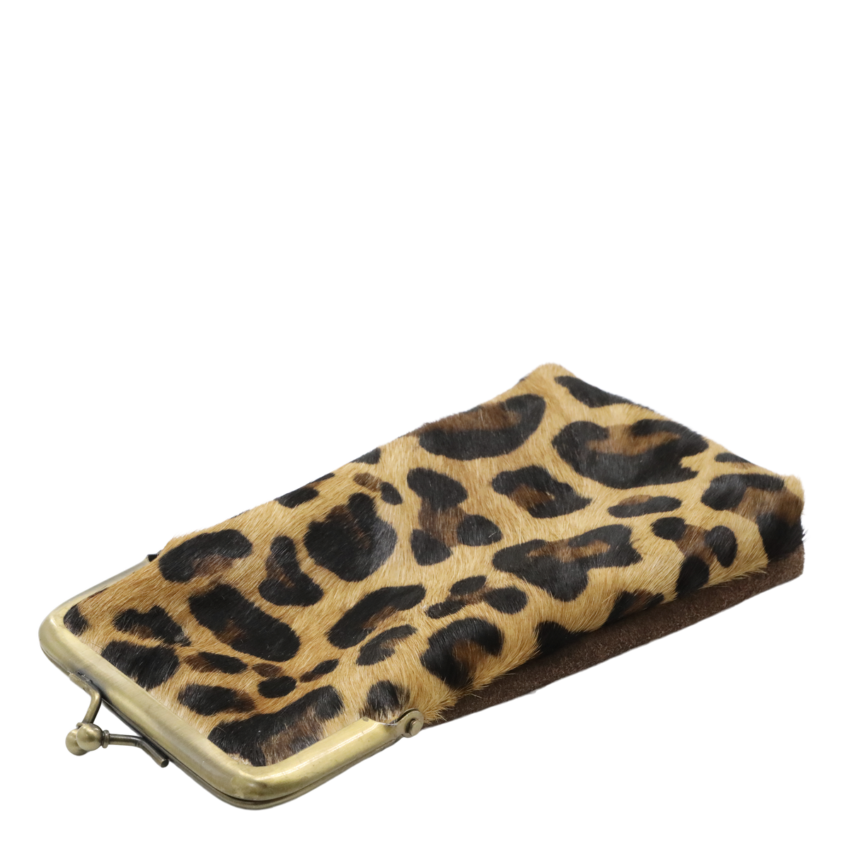 Handtasche aus Leder mit Leopardenmuster, 18 cm lang