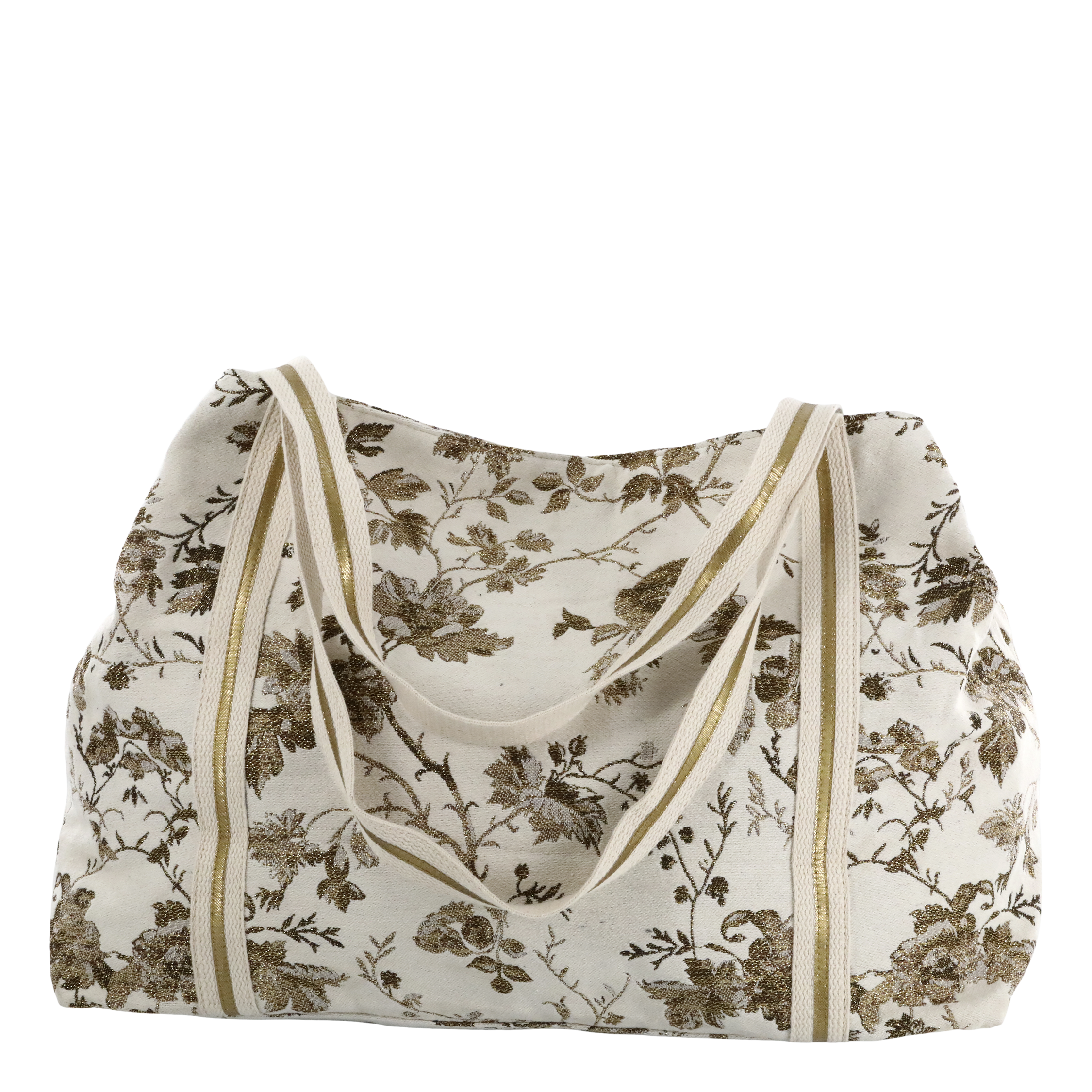 Shopper-Tasche mit Goldmuster – Creme, 58 cm lang