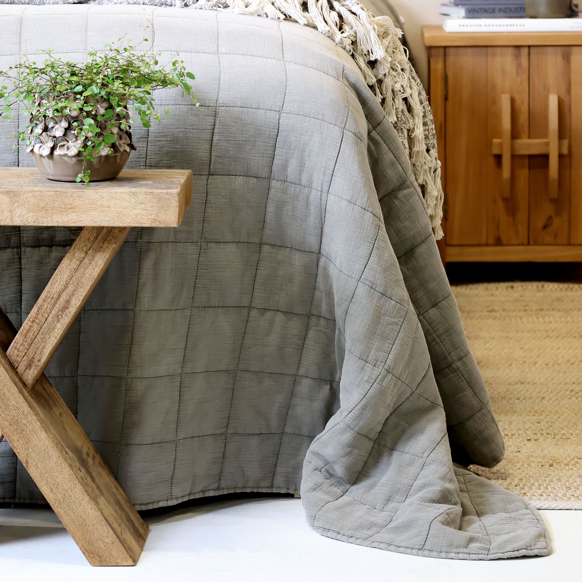 Baumwoll-Quilt in Latte, 240 x 240 cm