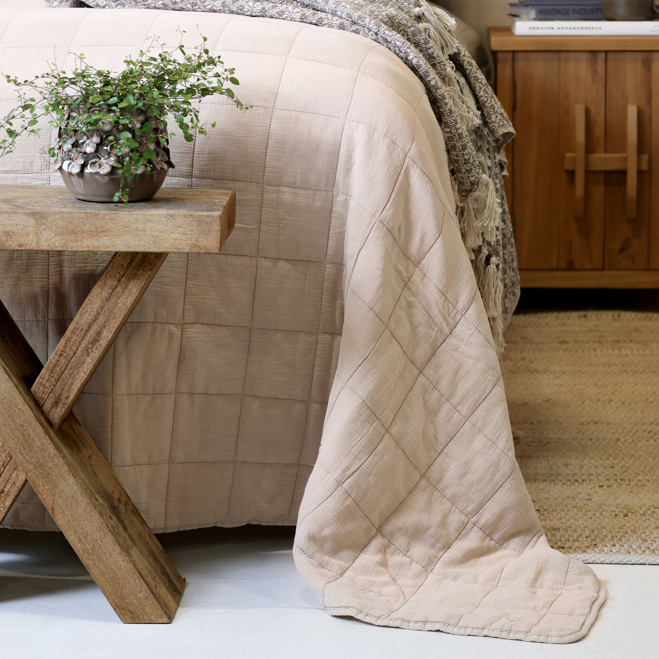 Baumwoll-Quilt in Leinenoptik, 240 x 240 cm