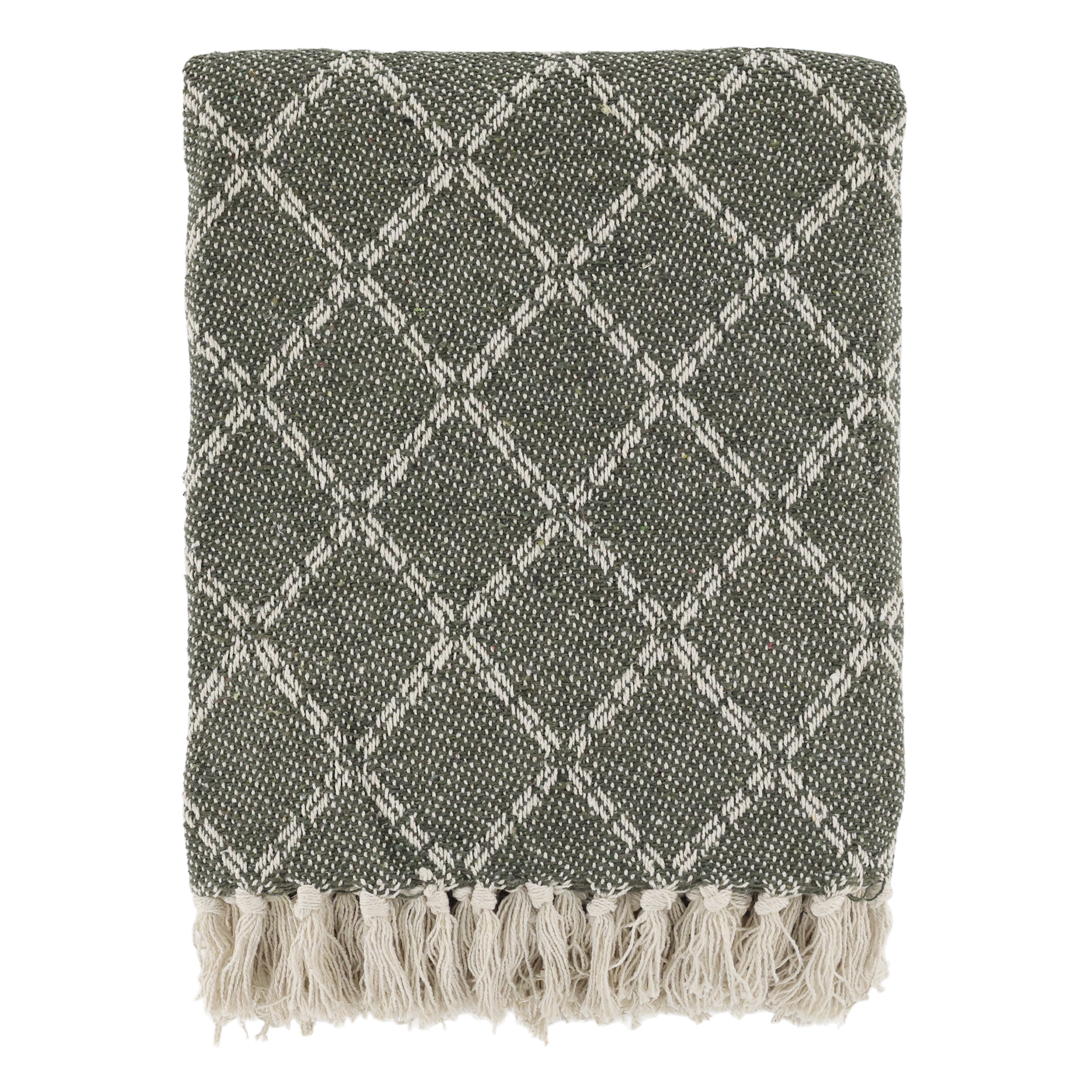 Aix Throw of surplus yarn L150/W130 cm olive & cream