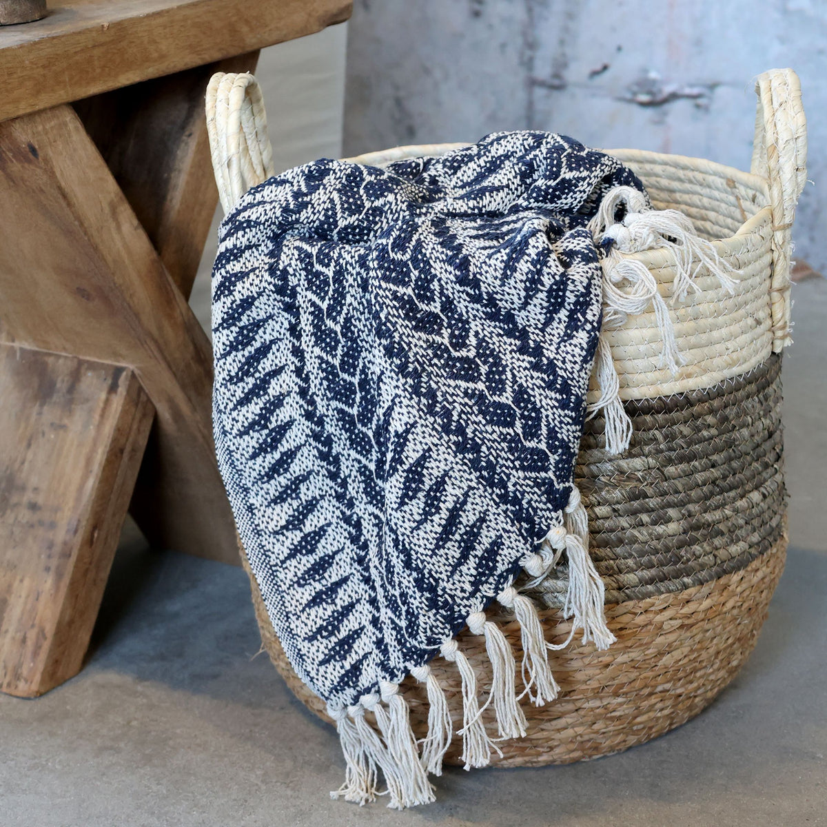 Aix Plaid aus Baumwolle, 150x130 cm, midnight/creme