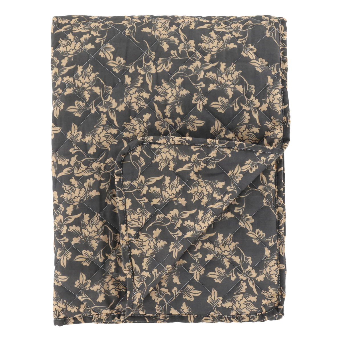 Quilt mit Blattmuster in Midnight und Sand, 180x130 cm