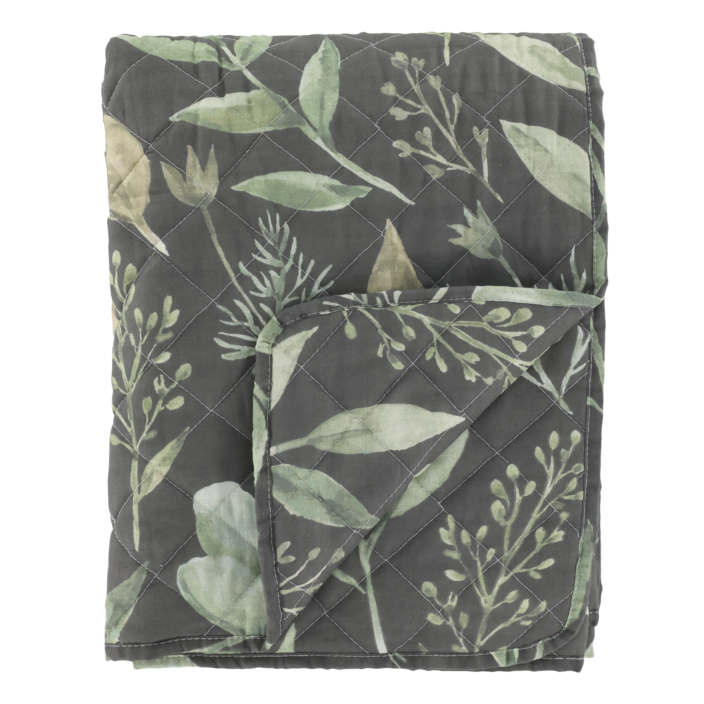 Quilt Aix mit Blattmuster, 180x130 cm, oliv/midnight