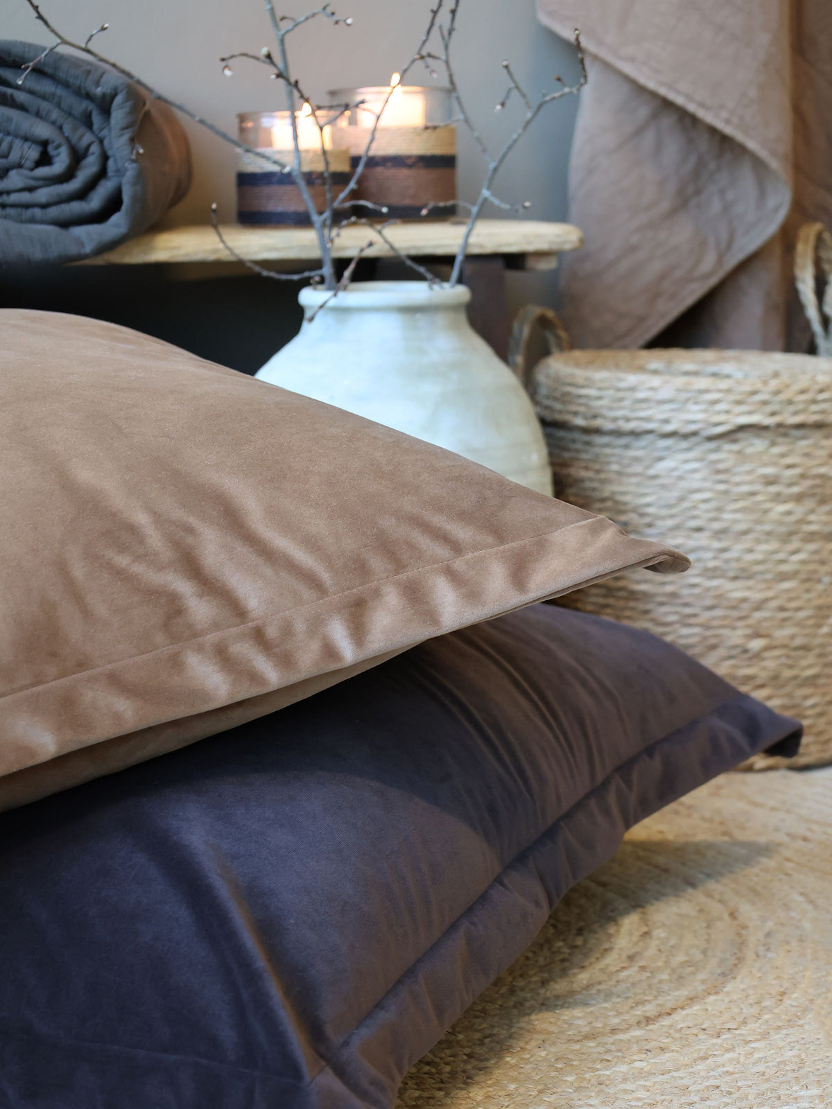 Bodenkissen Bezug Velour 80x80 cm Mokka