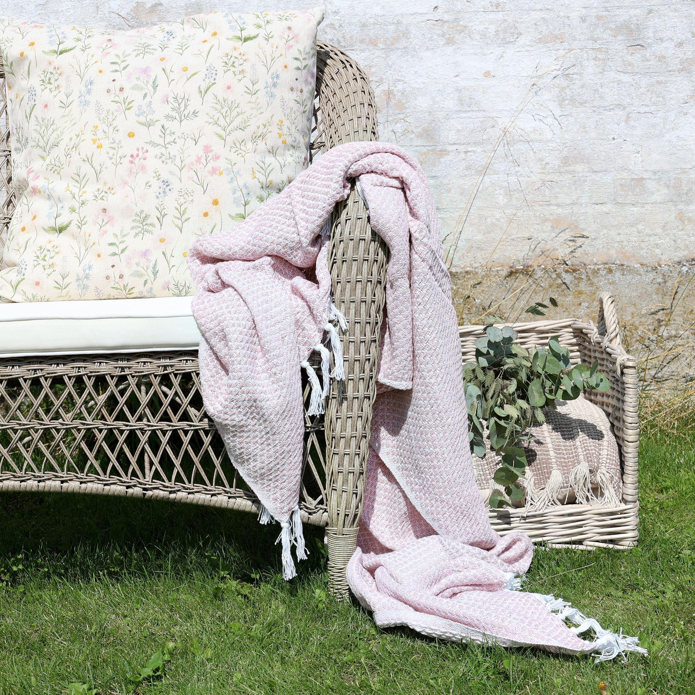 Plaid Decke Aix aus Baumwolle, 150x130 cm, rosa