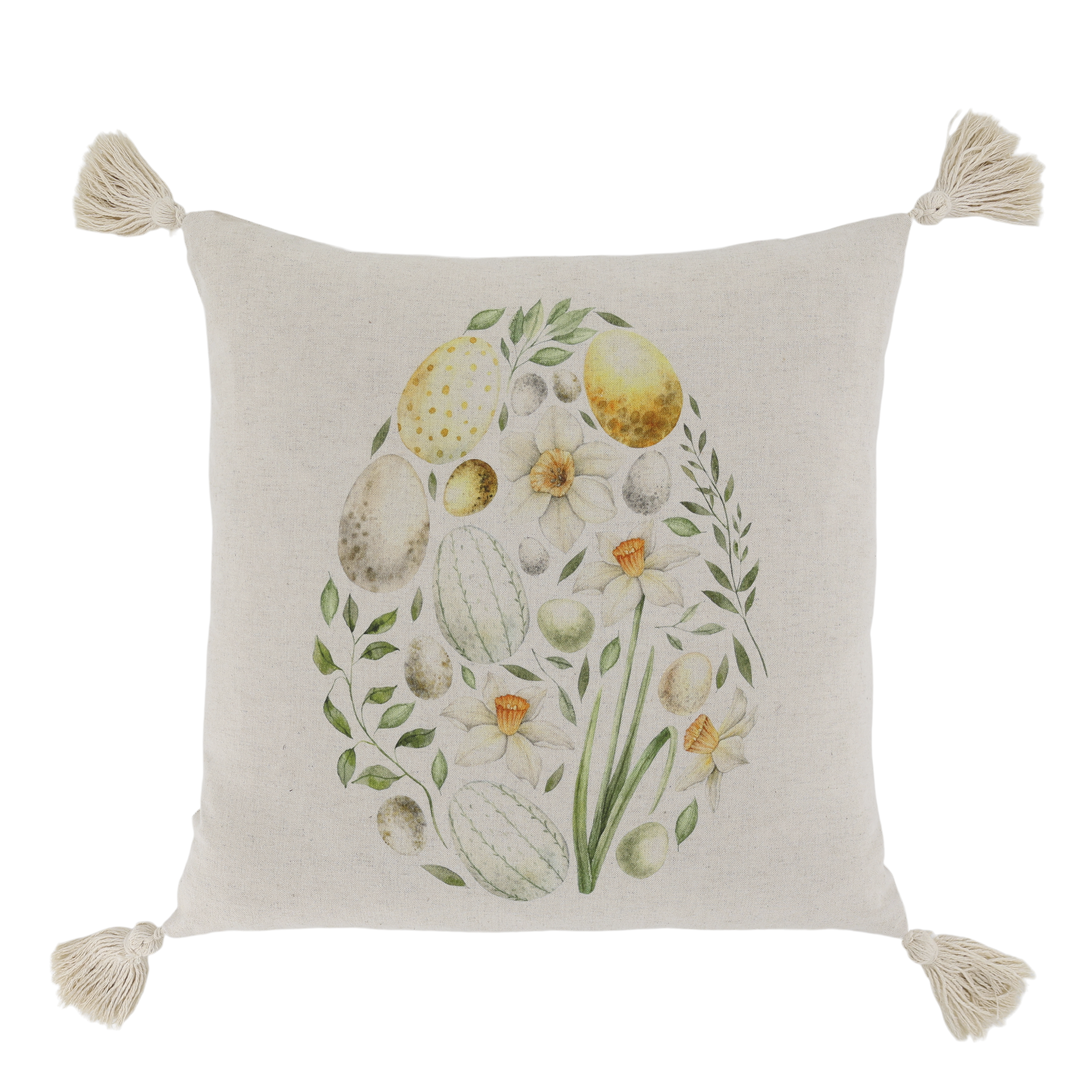 Kissenbezug 40x40 cm mit Blumen und Quasten