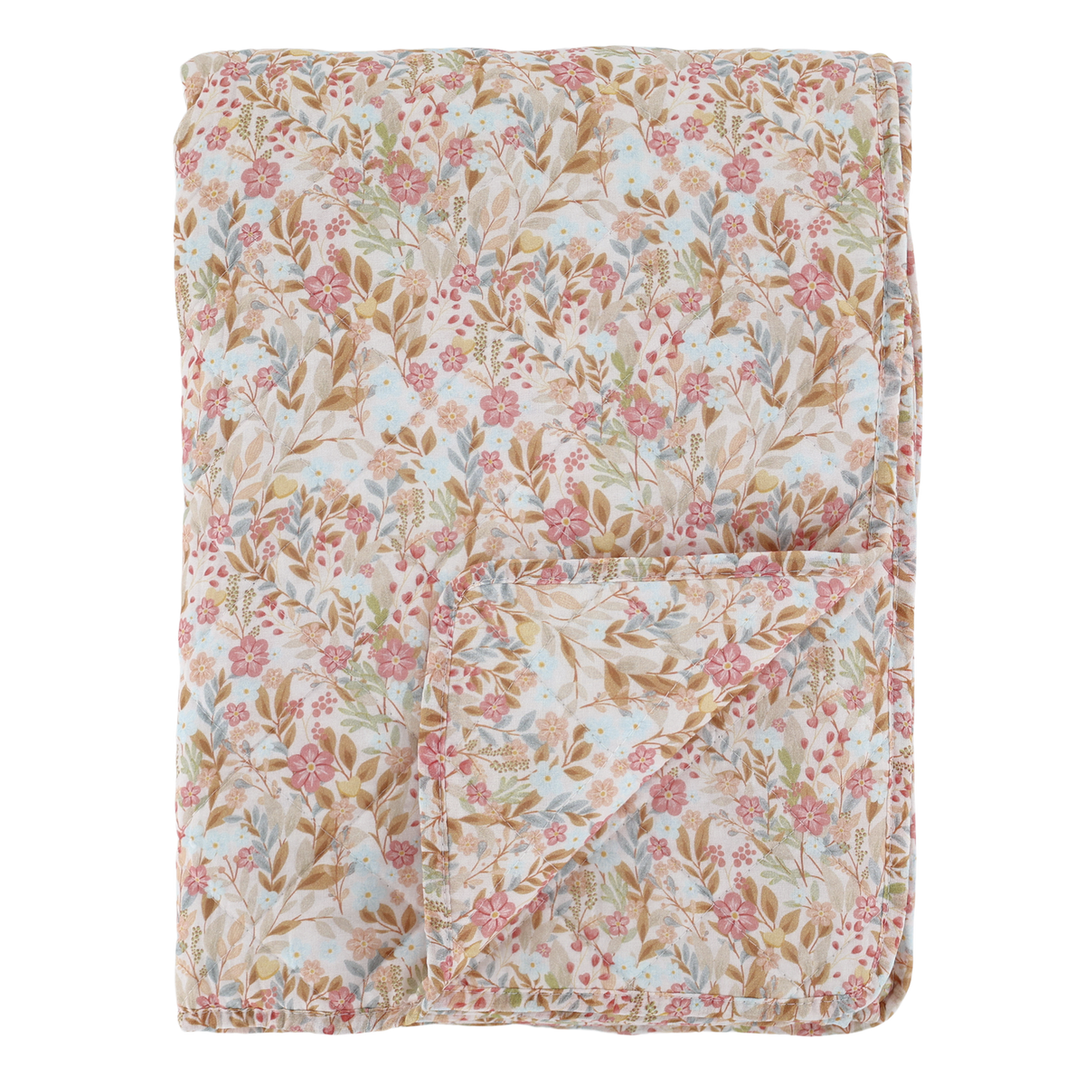 Baumwoll-Quilt mit Blumen, 180x130 cm, rosa
