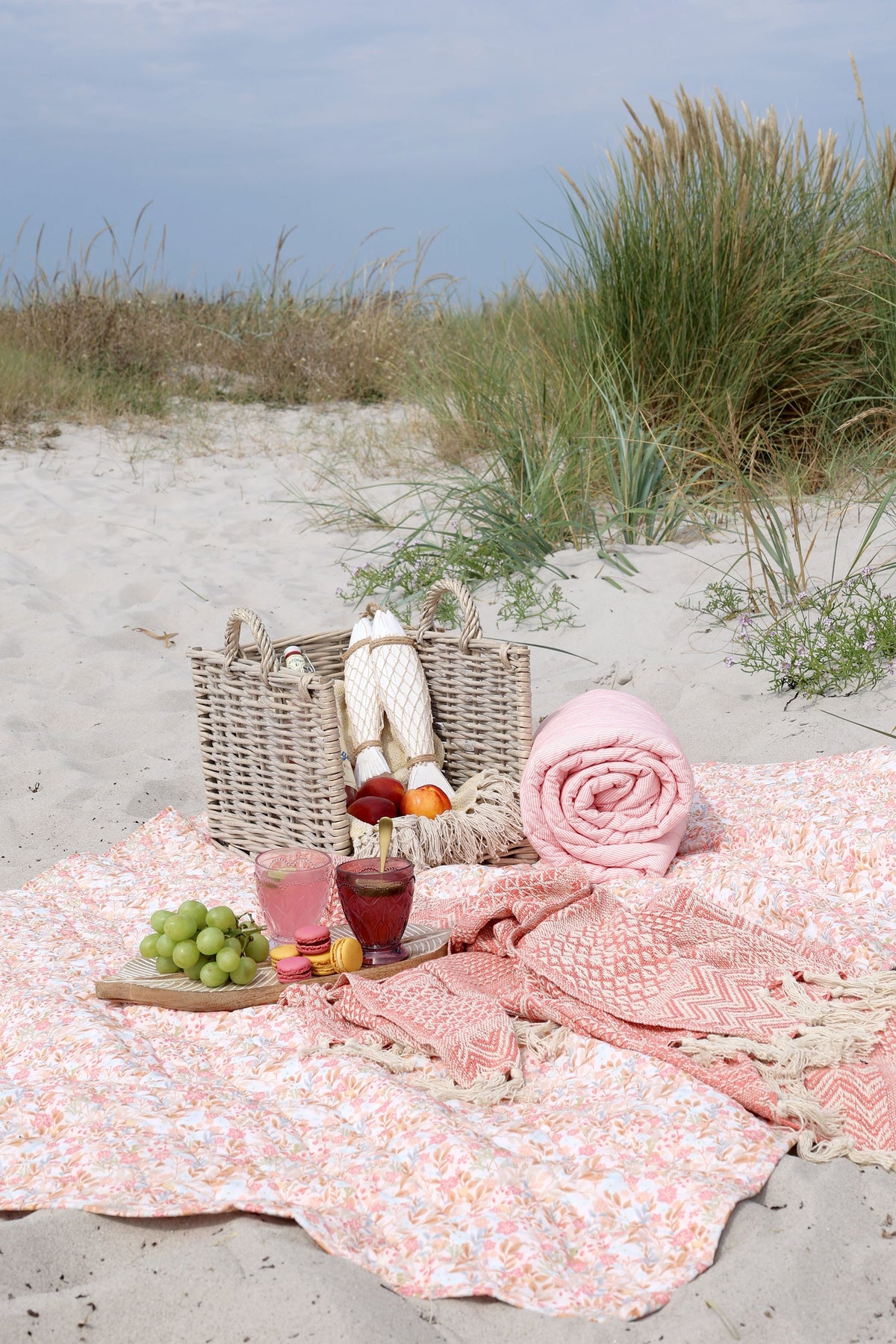 Baumwoll-Quilt mit Blumen, 180x130 cm, rosa