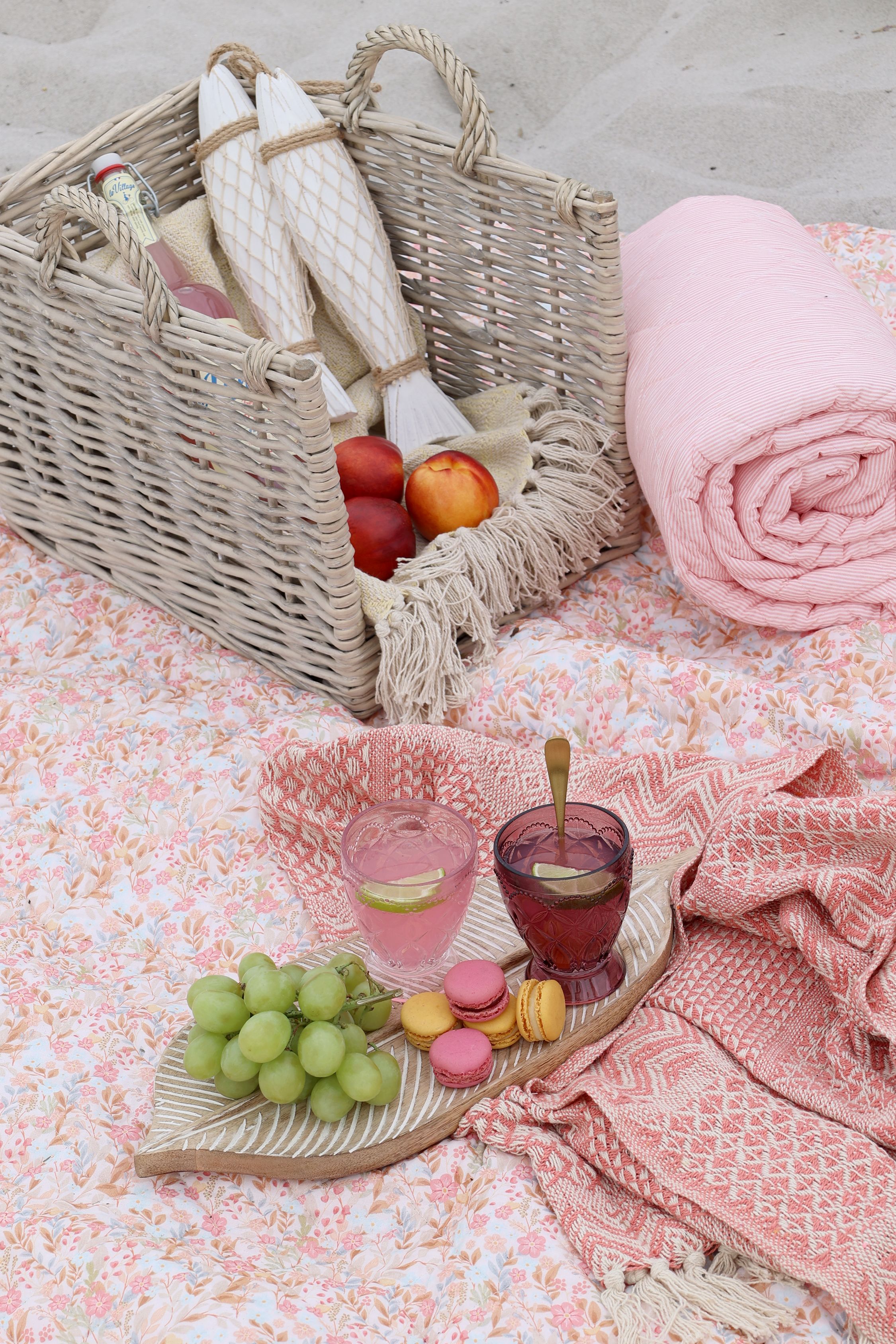 Baumwoll-Quilt mit Blumen, 180x130 cm, rosa