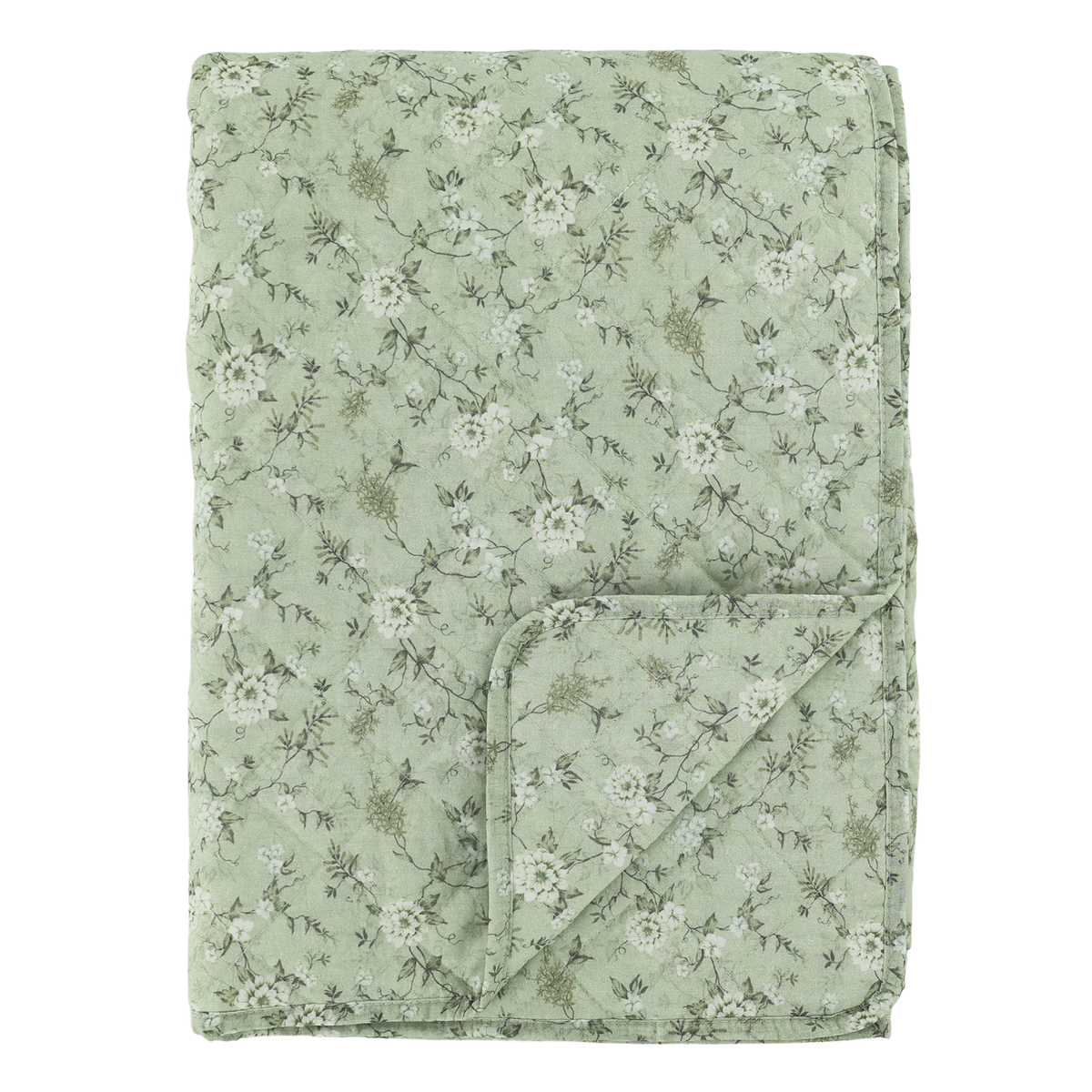 Baumwoll-Quilt mit Blumen, 130x180 cm, creme
