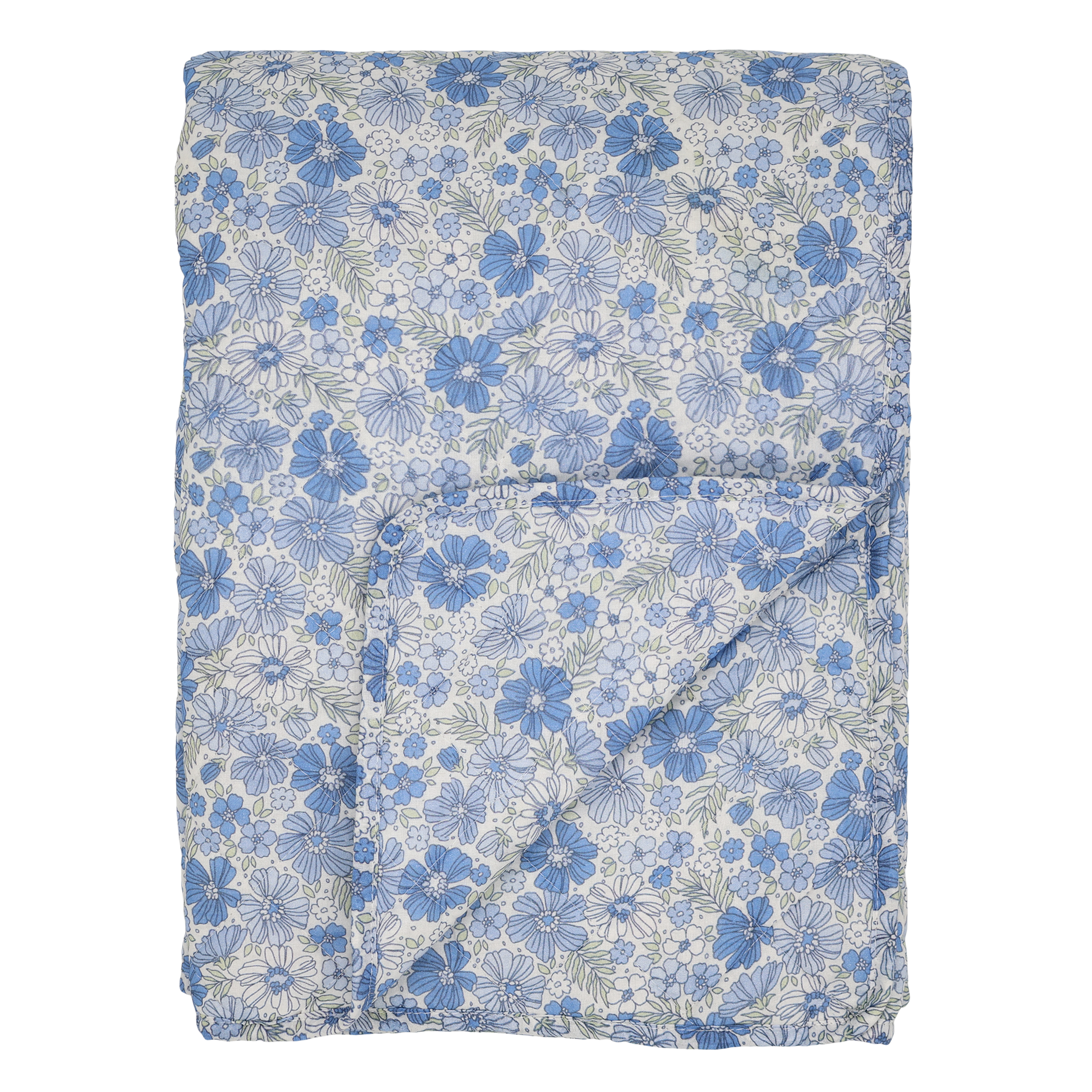 Aix Quilt w. flowers L180/W130 cm sky blue and white