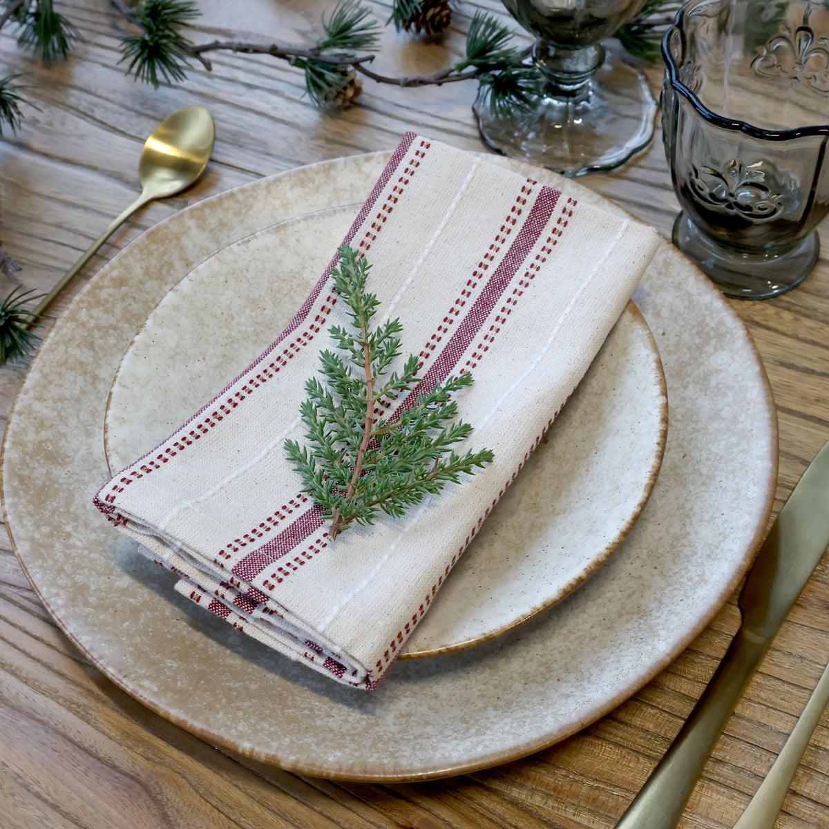 Aix Stoffserviette mit Streifen, 40 x 40 cm, Cherry