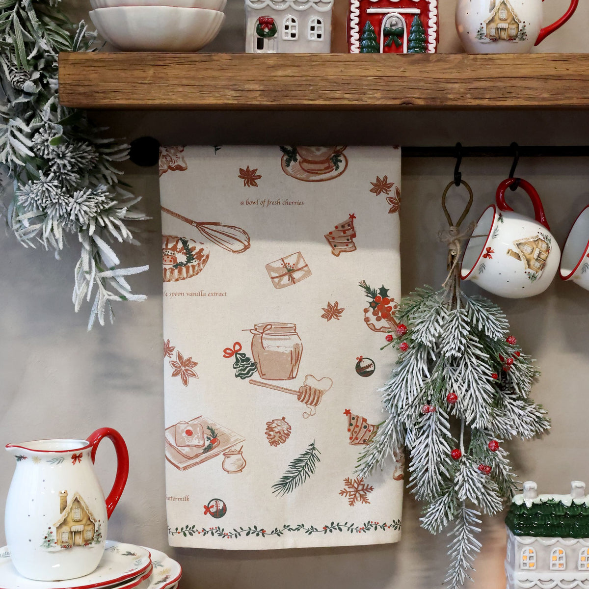 Geschirrtuch mit Weihnachtsbackmotiv, 50 cm lang, leinen