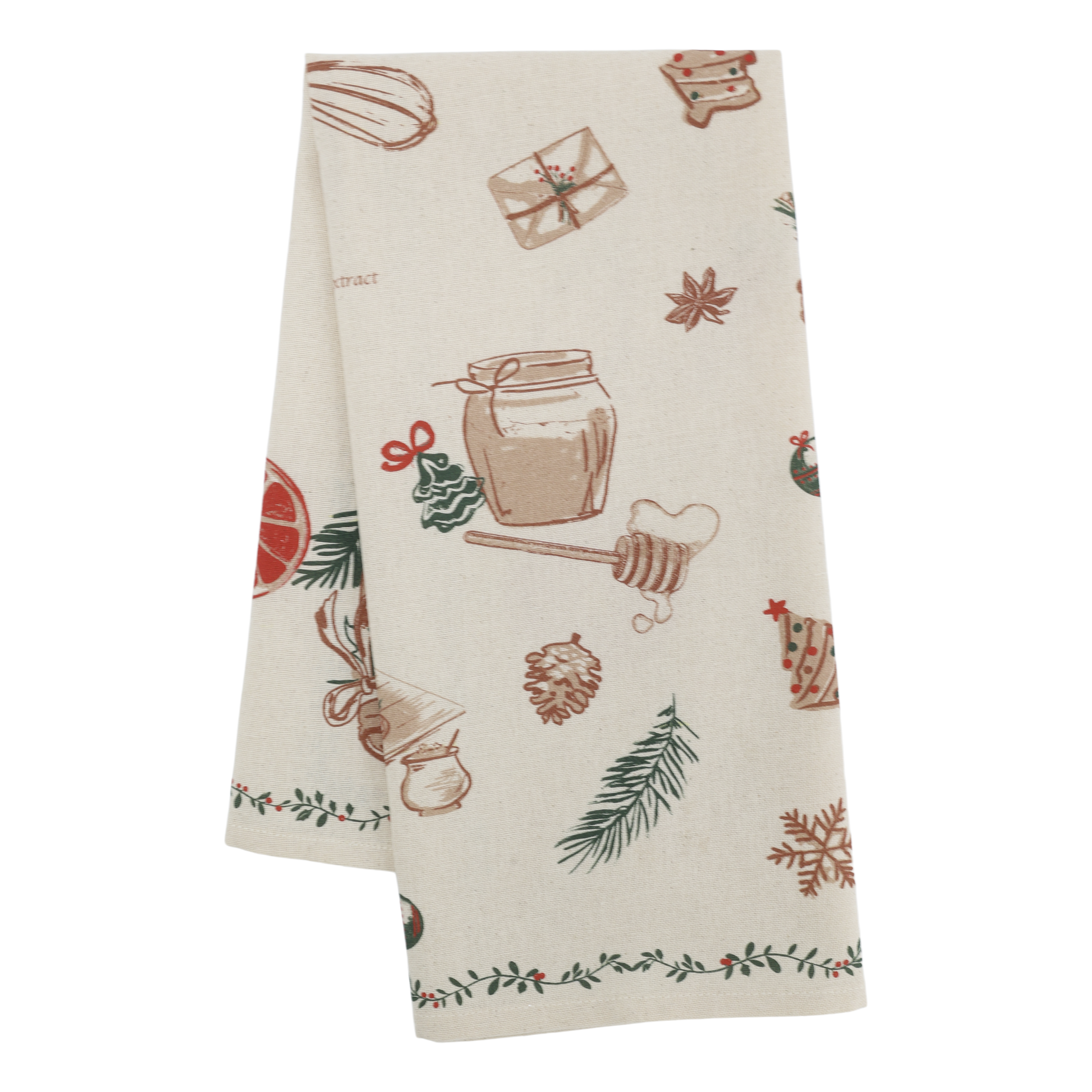 Geschirrtuch mit Weihnachtsbackmotiv, 50 cm lang, leinen