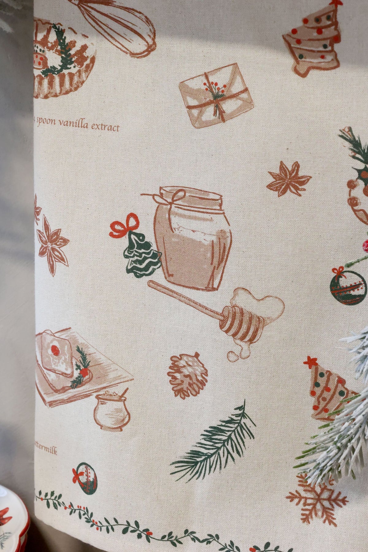 Geschirrtuch mit Weihnachtsbackmotiv, 50 cm lang, leinen