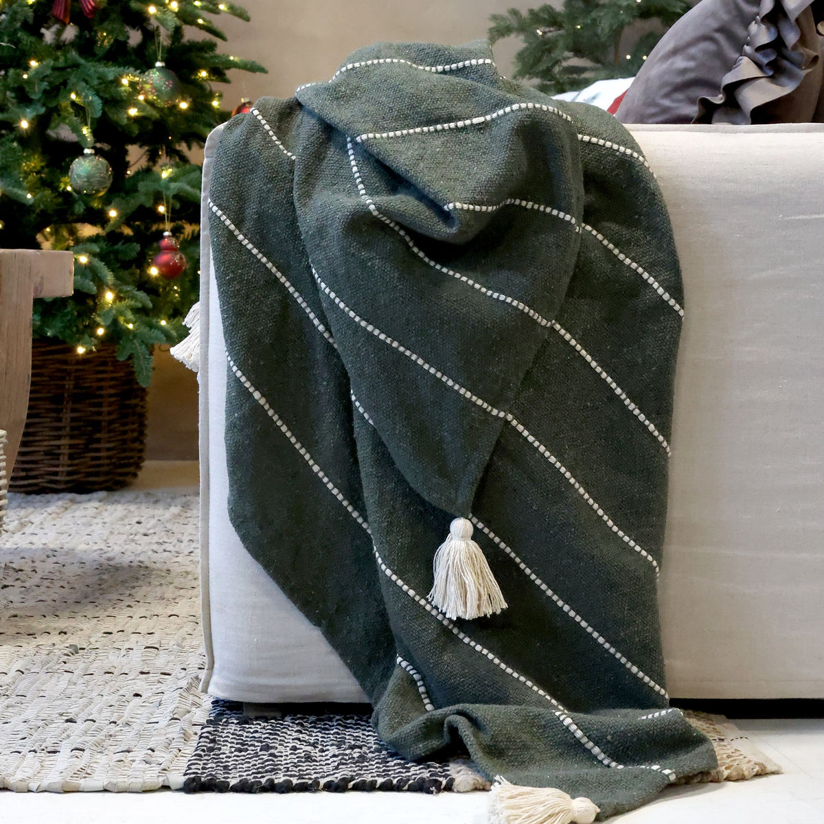 Plaid Decke oliv aus Baumwolle 150x130 cm