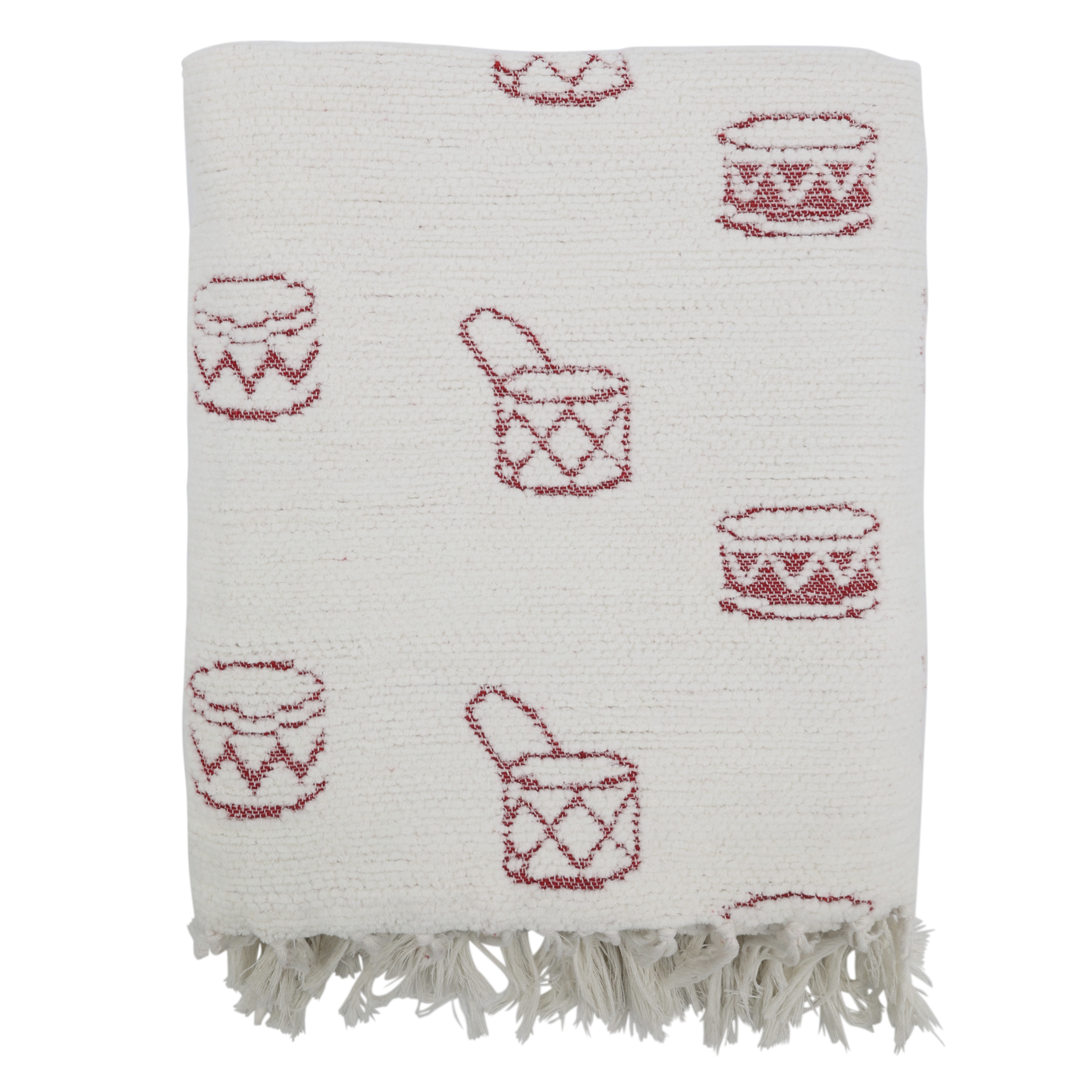 Plaid Decke aus Chenille in Creme und Cherry