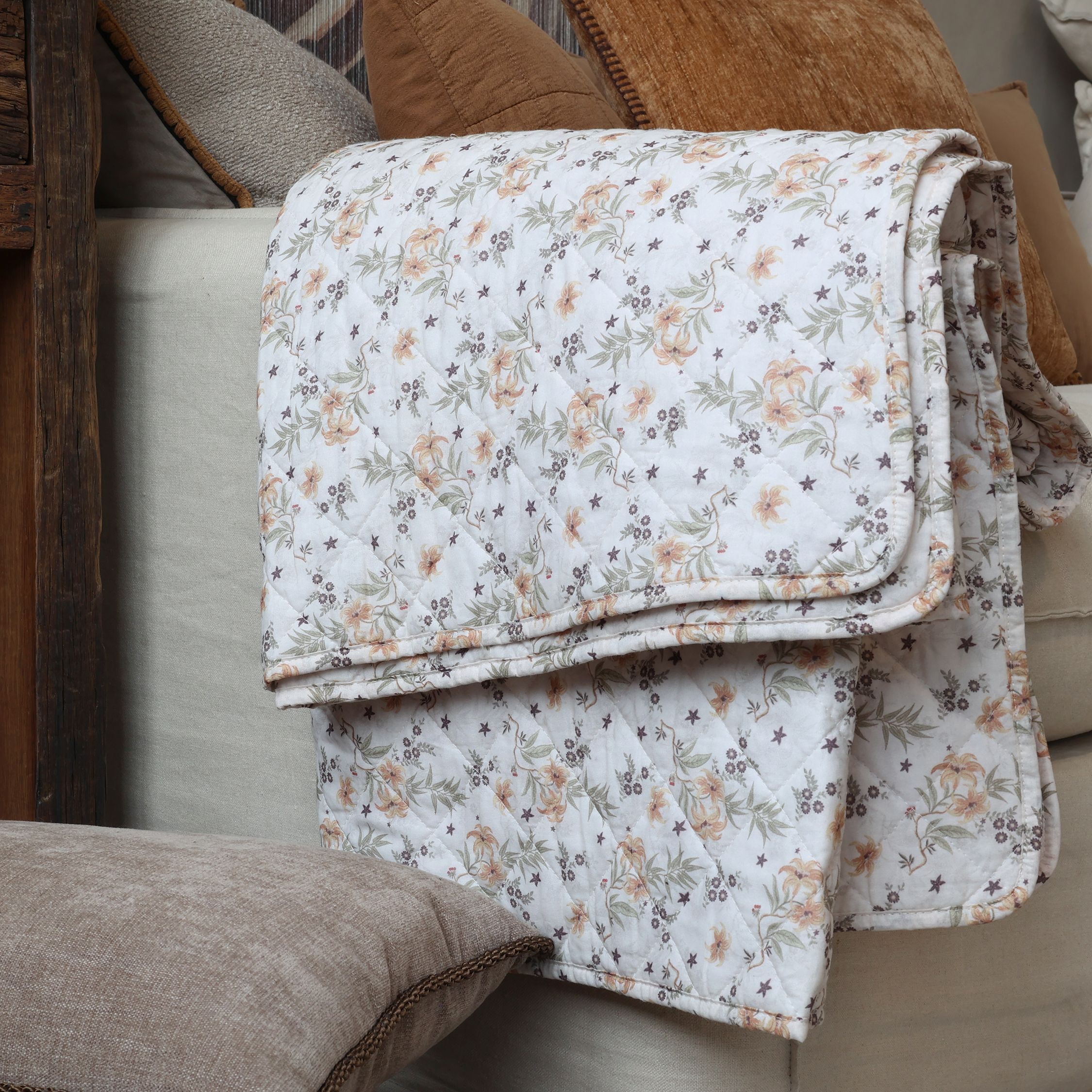 Baumwoll-Quilt Aix mit Blumenmuster, 180x130 cm