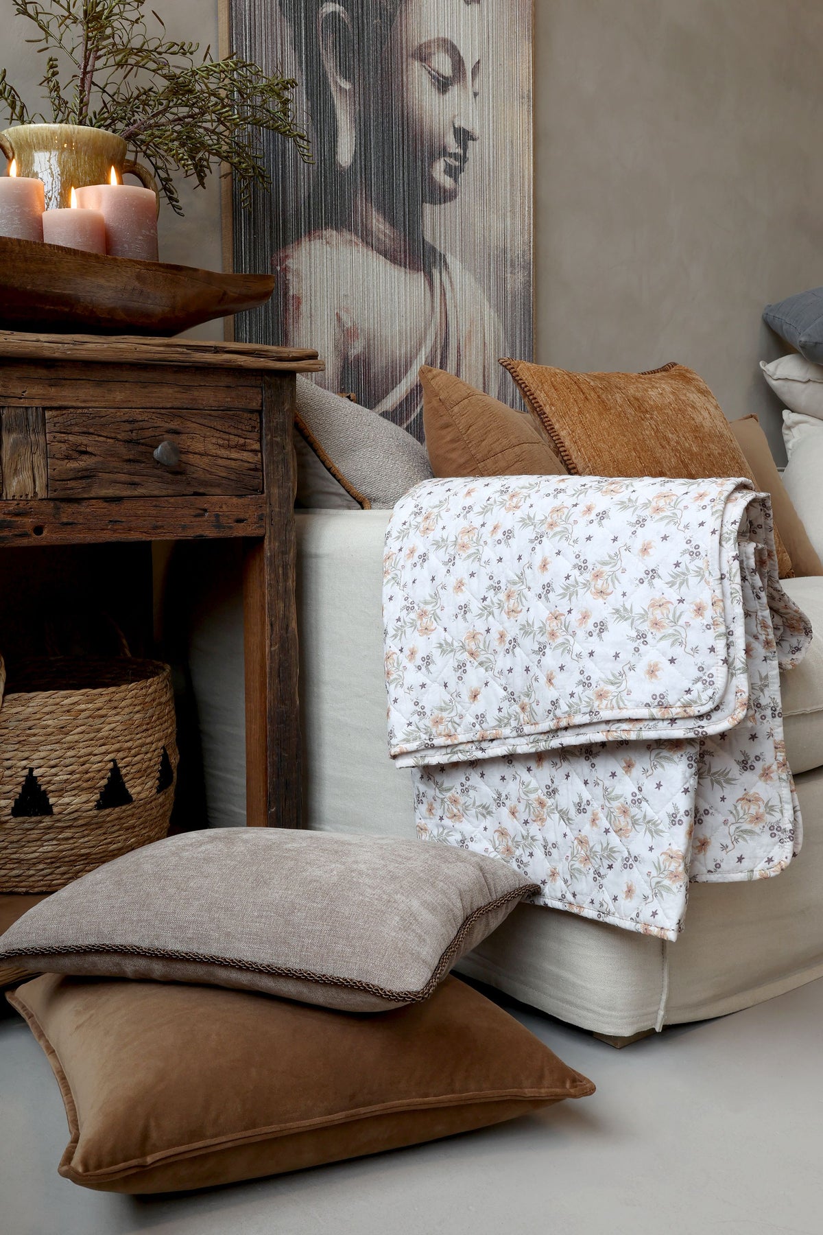 Baumwoll-Quilt Aix mit Blumenmuster, 180x130 cm