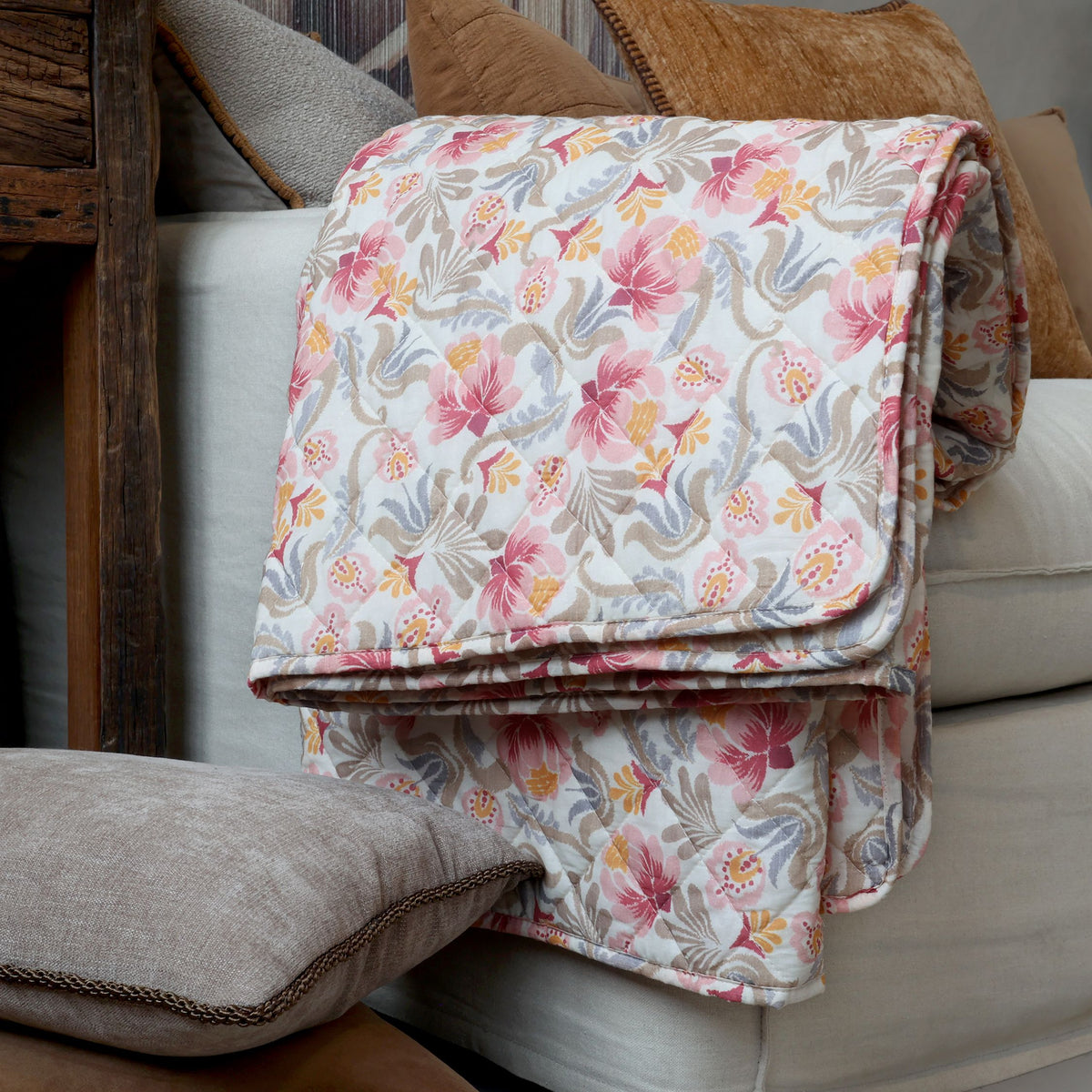 Aix Quilt mit Blumenmuster, 180x130 cm, rosa & thunder grey