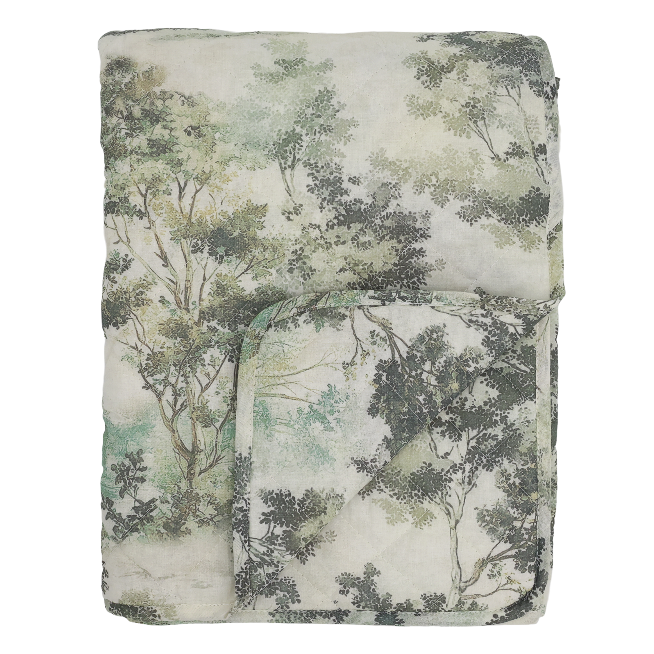 Aix Quilt w. flower pattern L180/W130 cm creme & olive