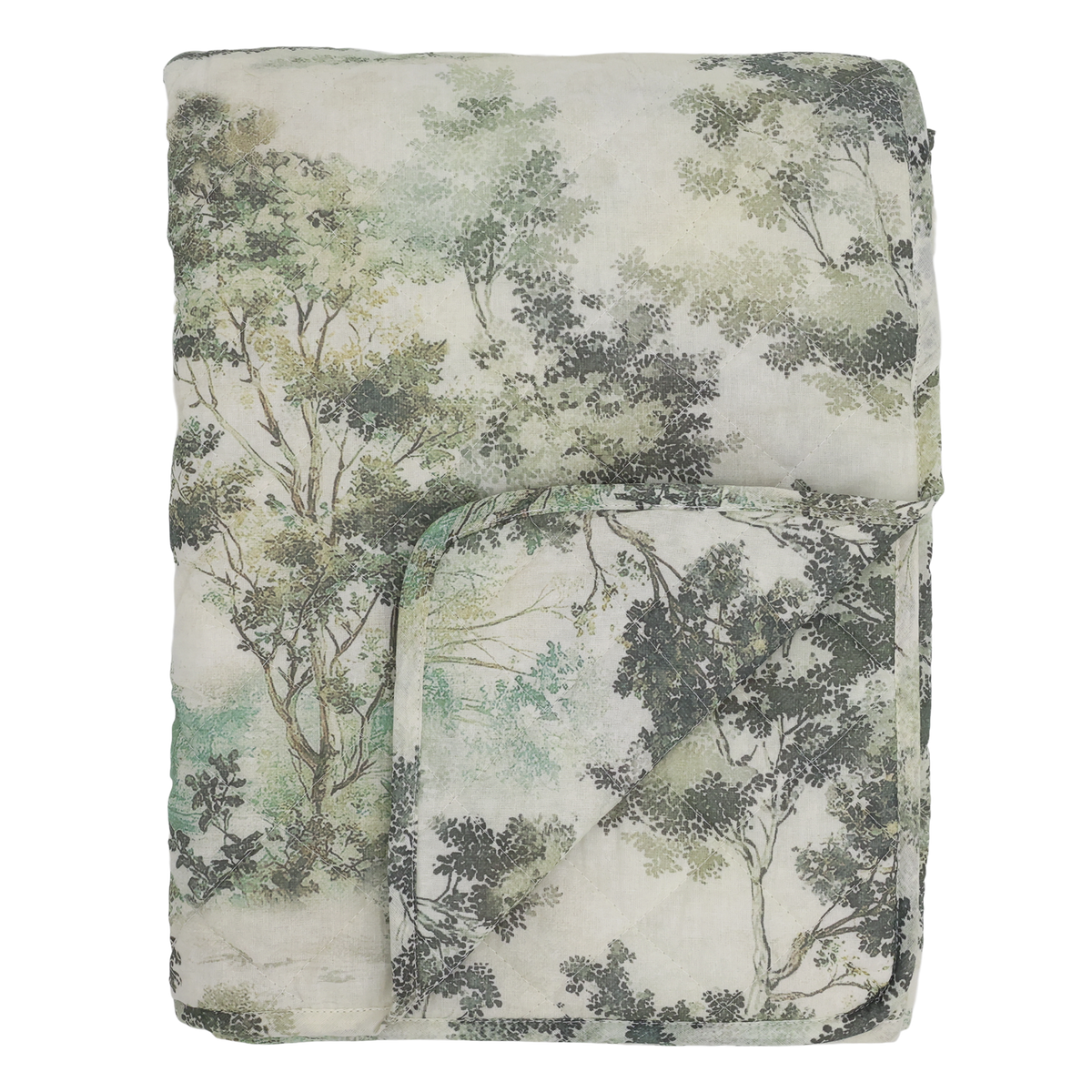 Baumwoll-Quilt mit Blumenmuster, 180x130 cm, Creme/Olive