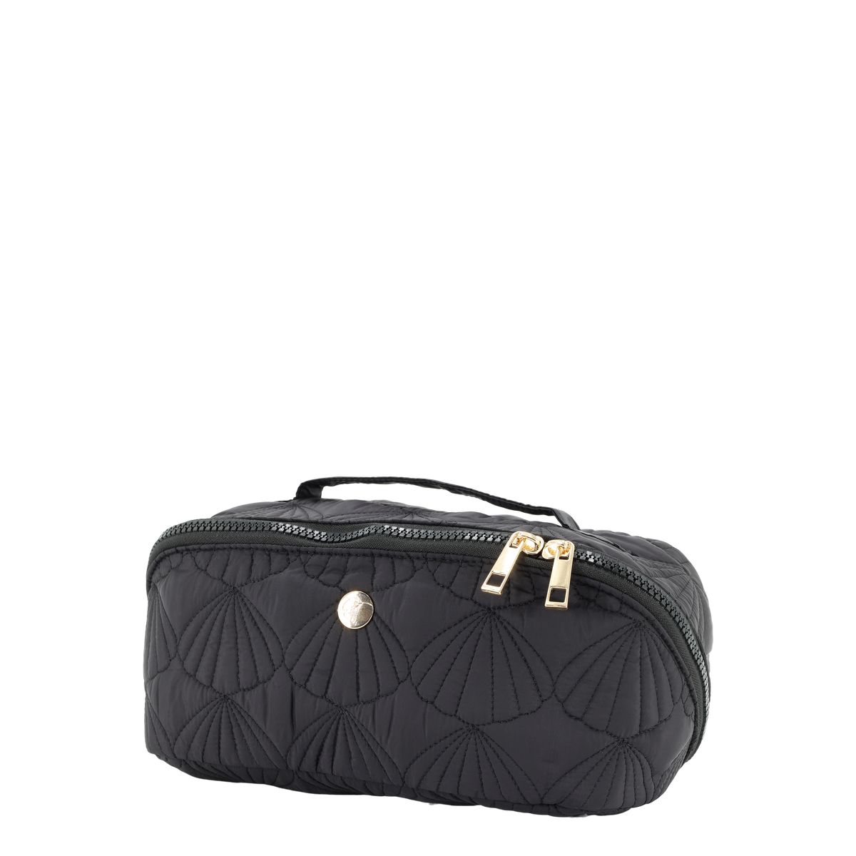 Kulturtasche mit gestepptem Muschelmuster, schwarz, 24 cm