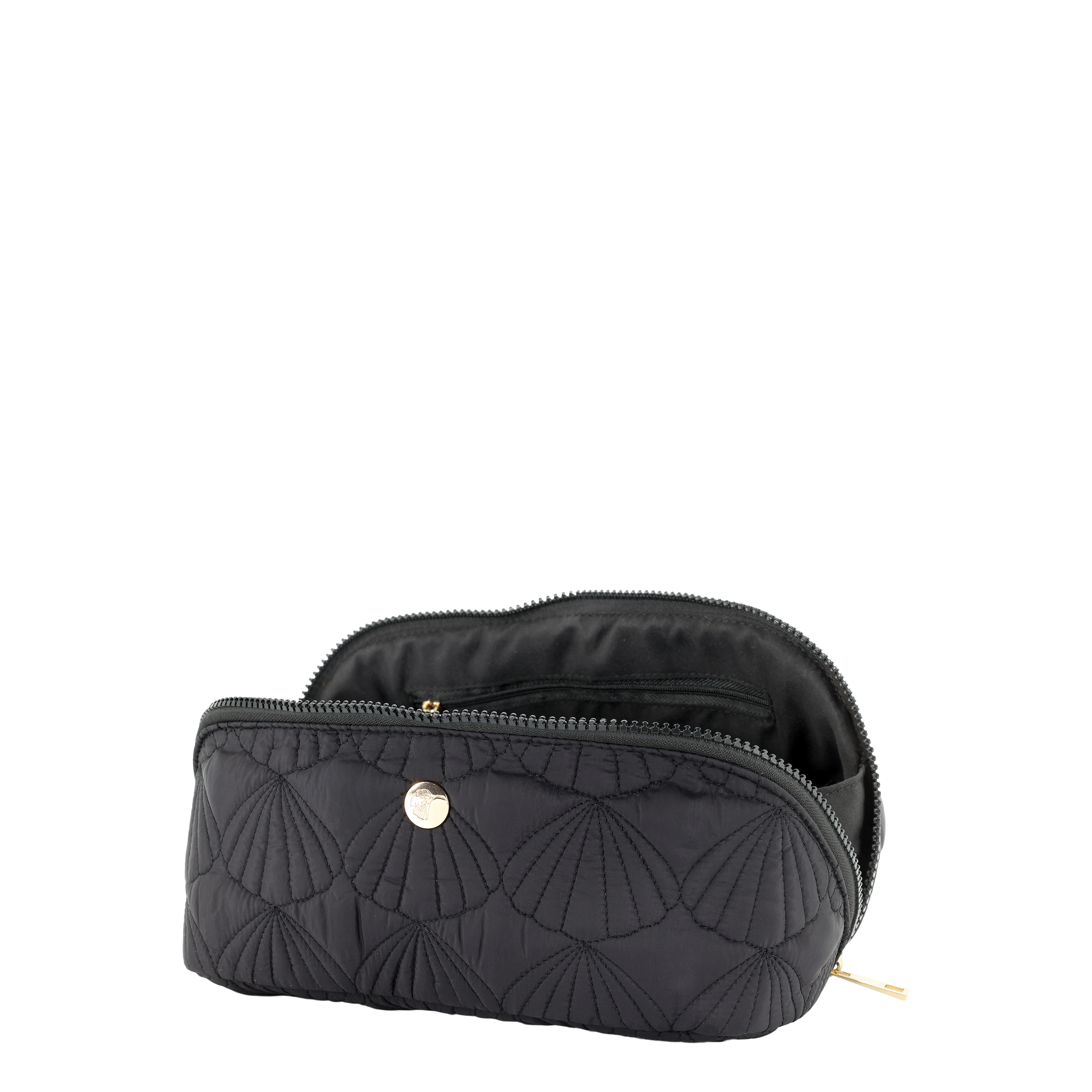 Kulturtasche mit gestepptem Muschelmuster, schwarz, 24 cm
