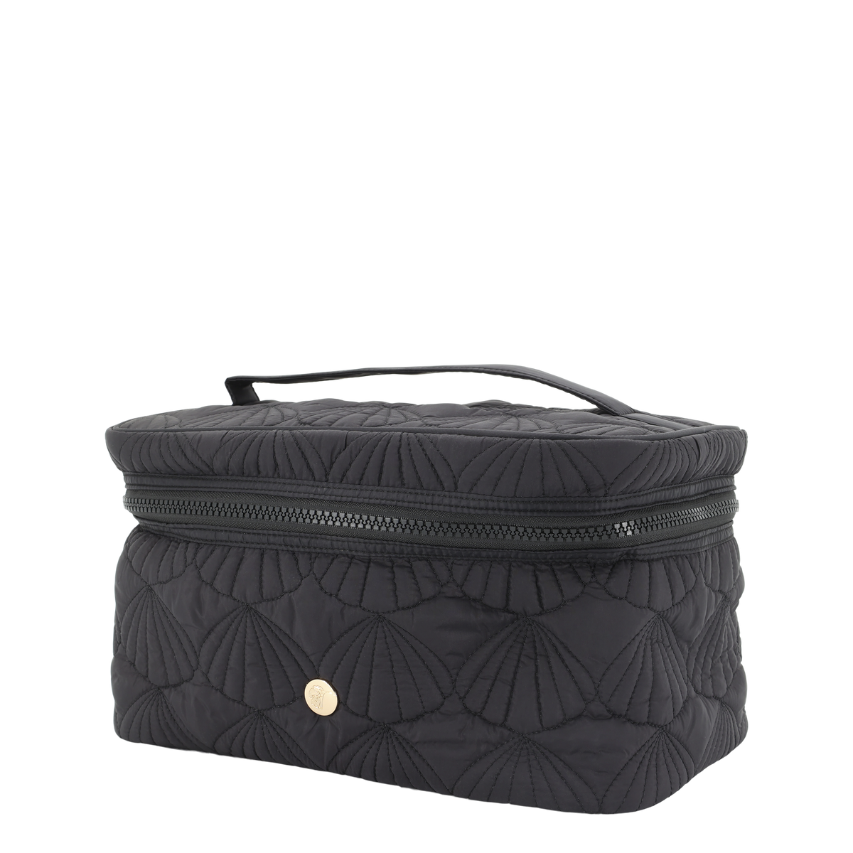 Kulturtasche mit gestepptem Muschelmuster, schwarz