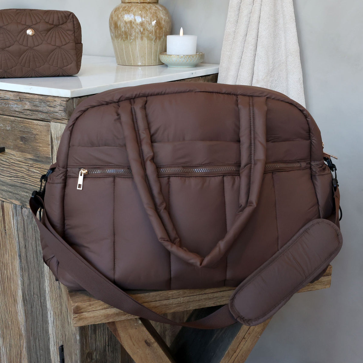 Shopper Tasche wattiert in Coffee