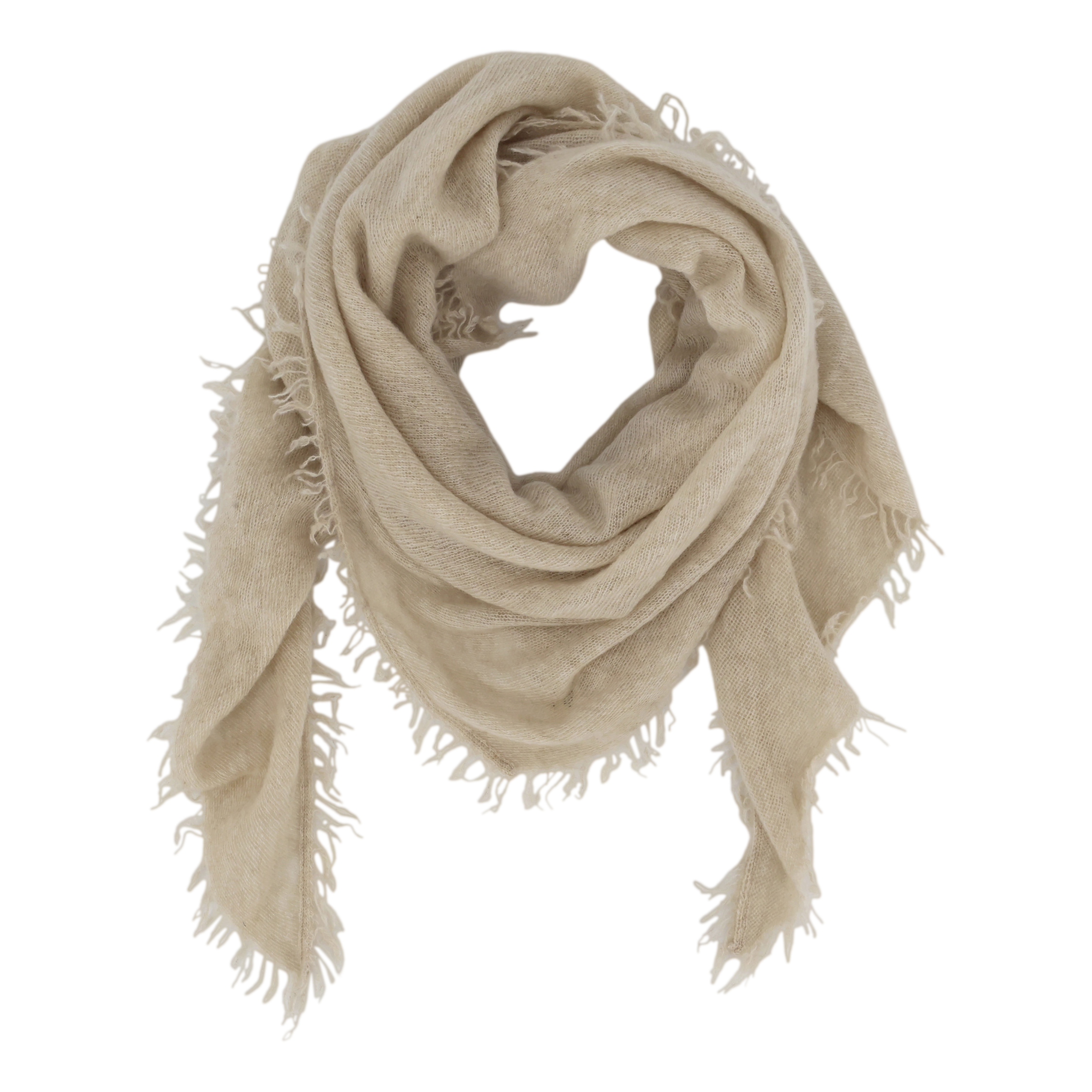 Schal mit Fransen aus Kashmir, creme, 100 cm lang