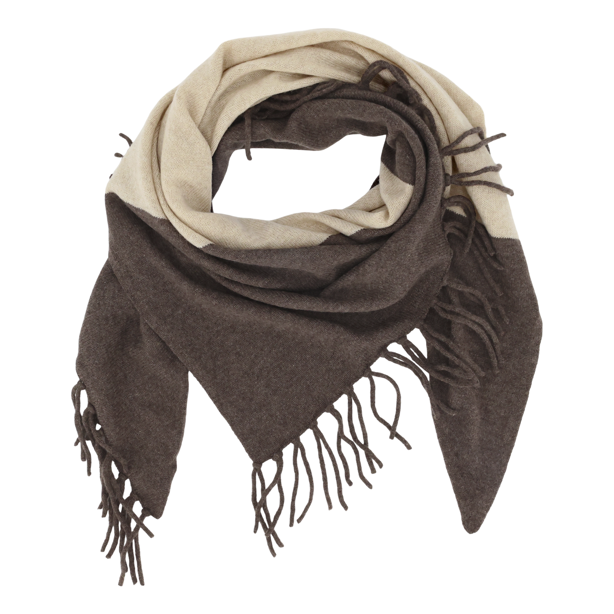Schal mit Fransen aus Kashmir in Creme & Coffee