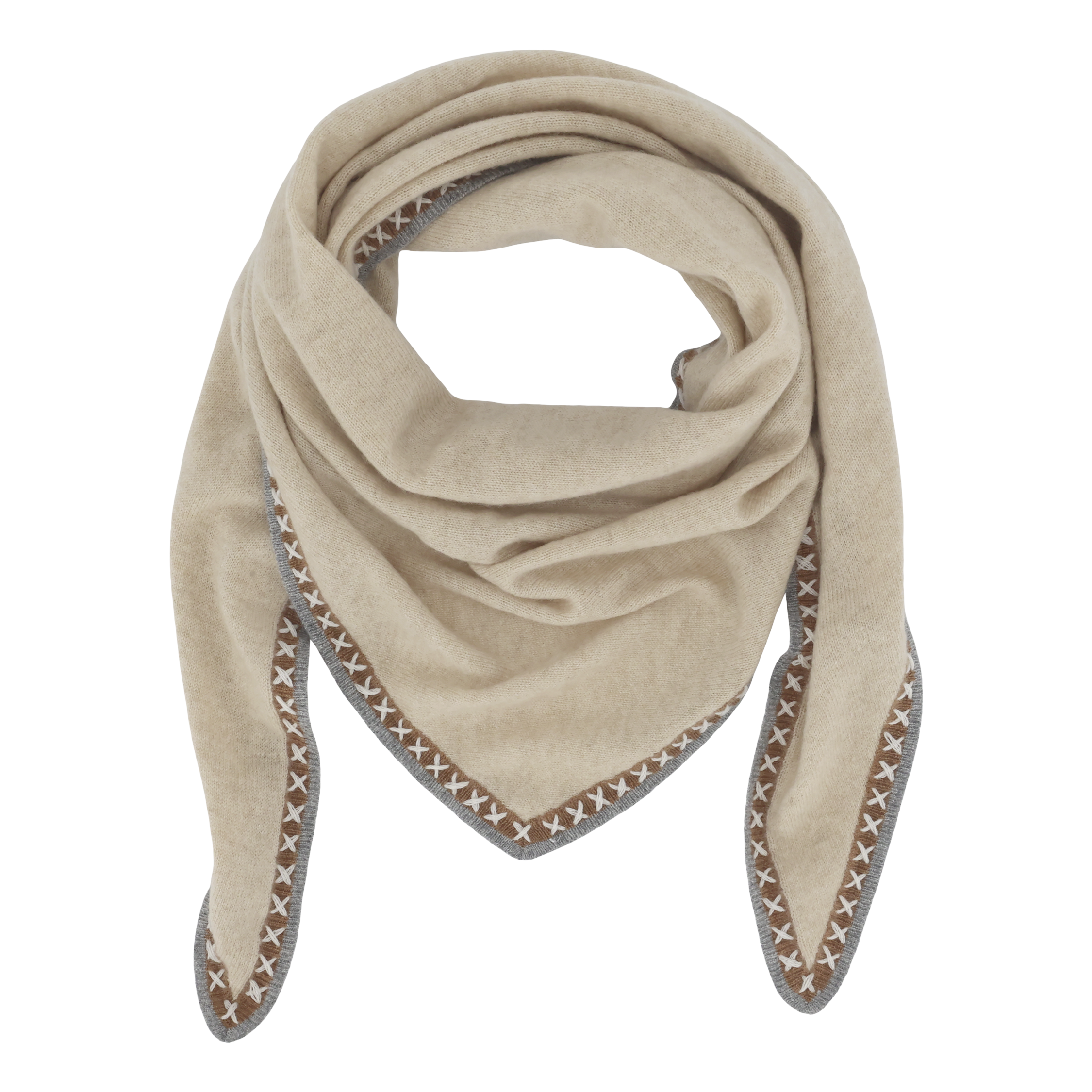 Schal aus Kashmir mit Dekorkante in Creme