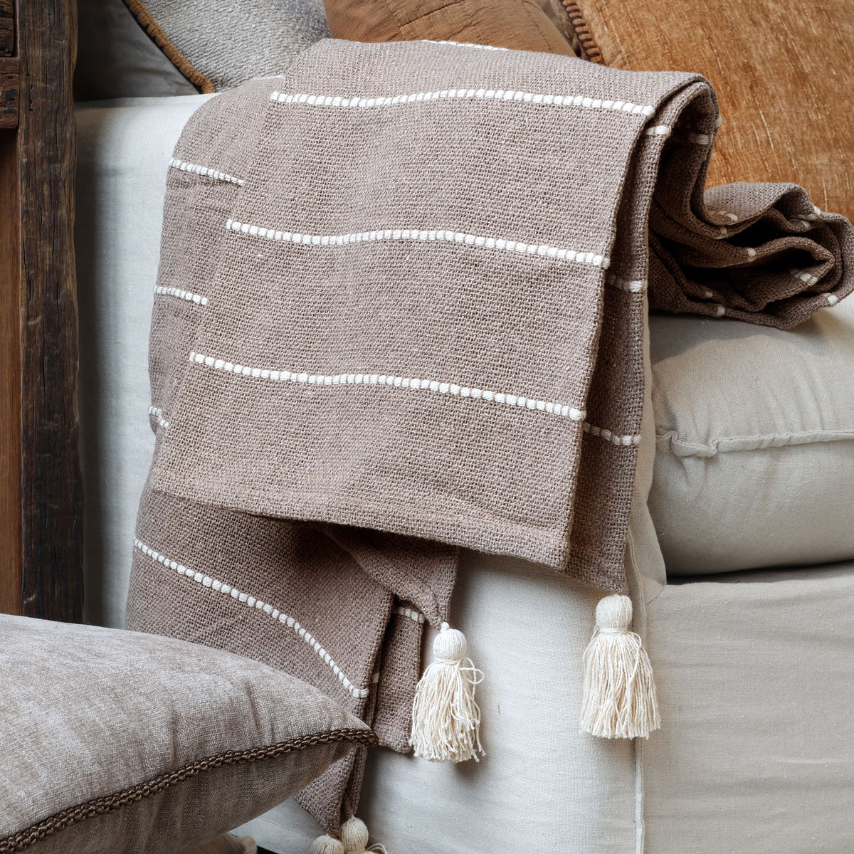 Baumwoll-Plaid Aix in Latte, 150x130 cm
